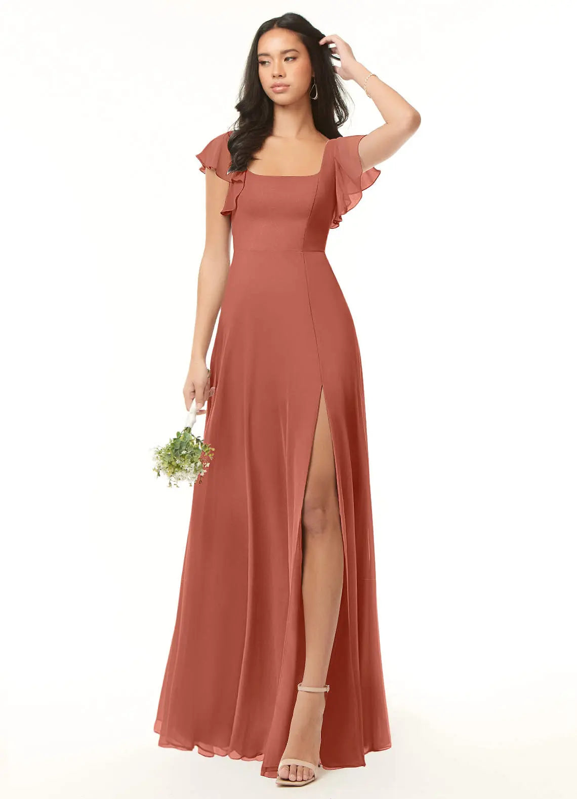 Bondi A-Line Square-Neck Chiffon Bridesmaid Dress in Clay