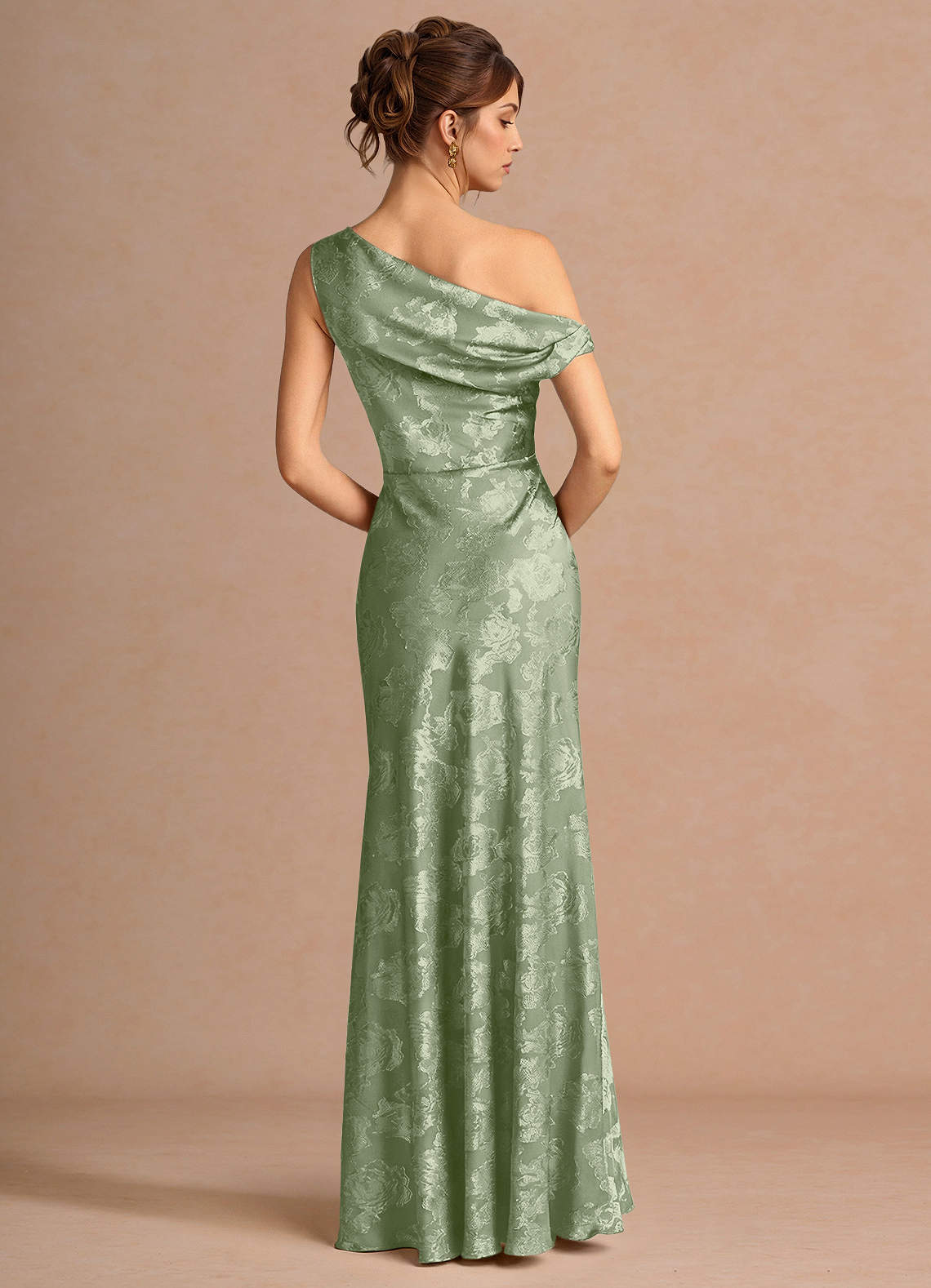 Kismet Mermaid One-Shoulder Fil Coupé Wedding Guest Dress in Light Green