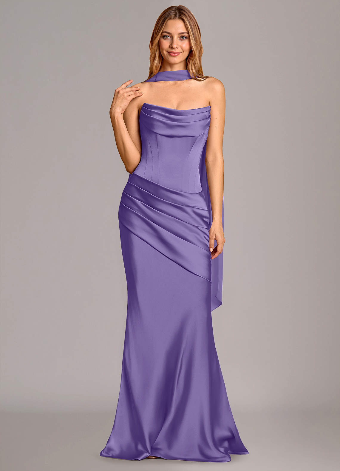Pelagia Mermaid Cowl-Neck Stretch Satin Bridesmaid Dress in Tahiti