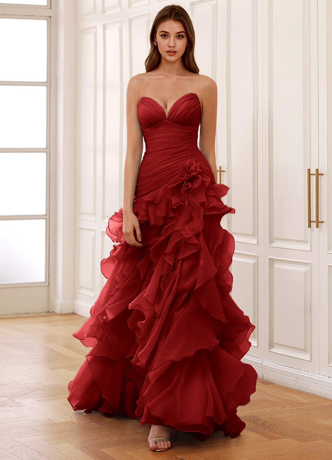Christabelle Mermaid Sweetheart Chiffon Evening Dress in Red