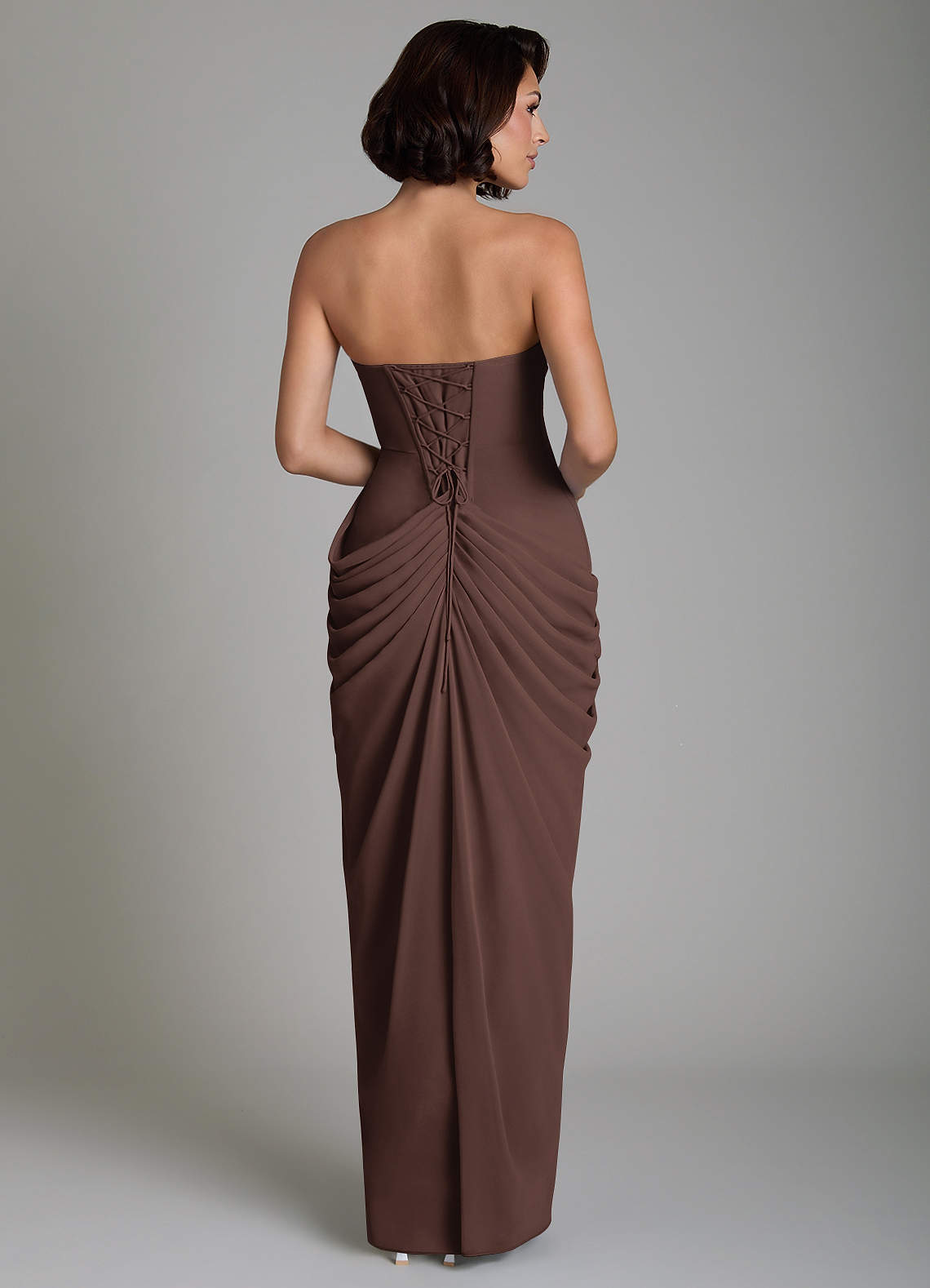 Nyra Sheath Strapless Chiffon Bridesmaid Dress in Ganache