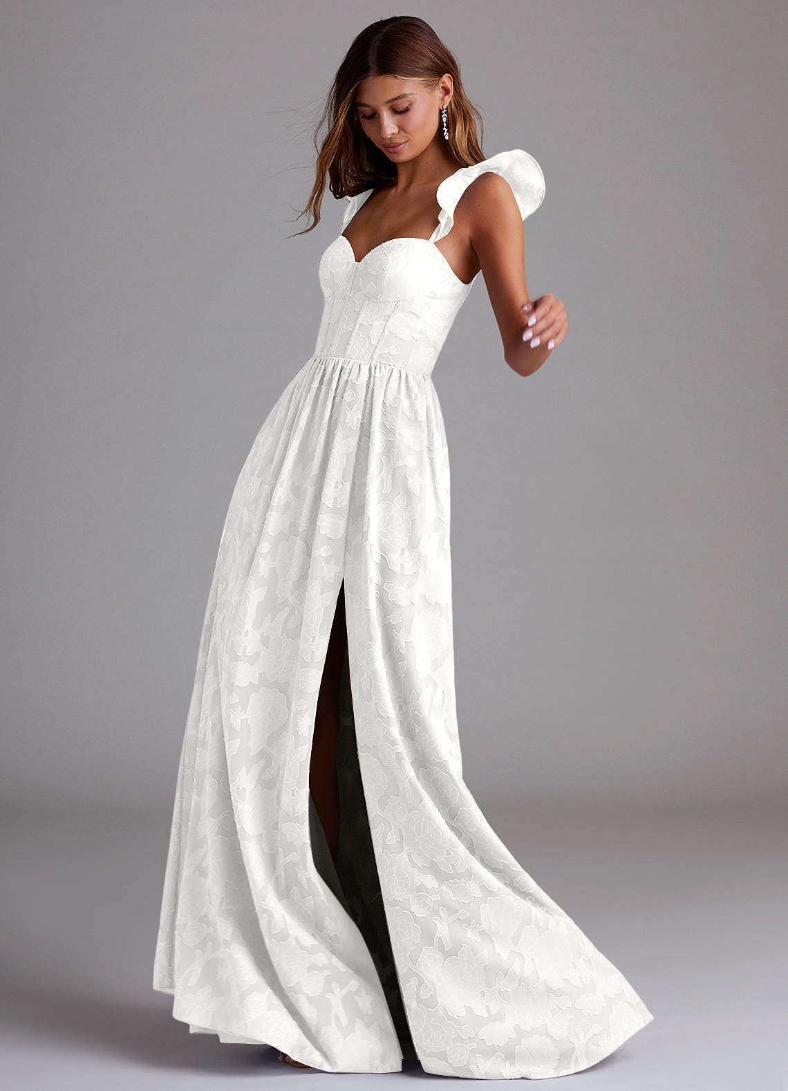 Denisse A-Line Sweetheart Floral Burnout Bridesmaid Dress in white