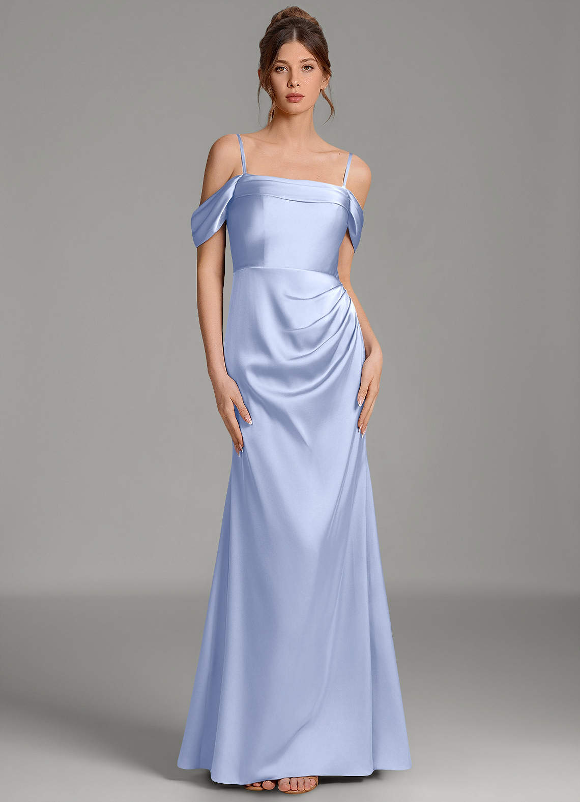 Wyatt Mermaid Off-the-Shoulder Stretch Satin Bridesmaid Dress in Ice