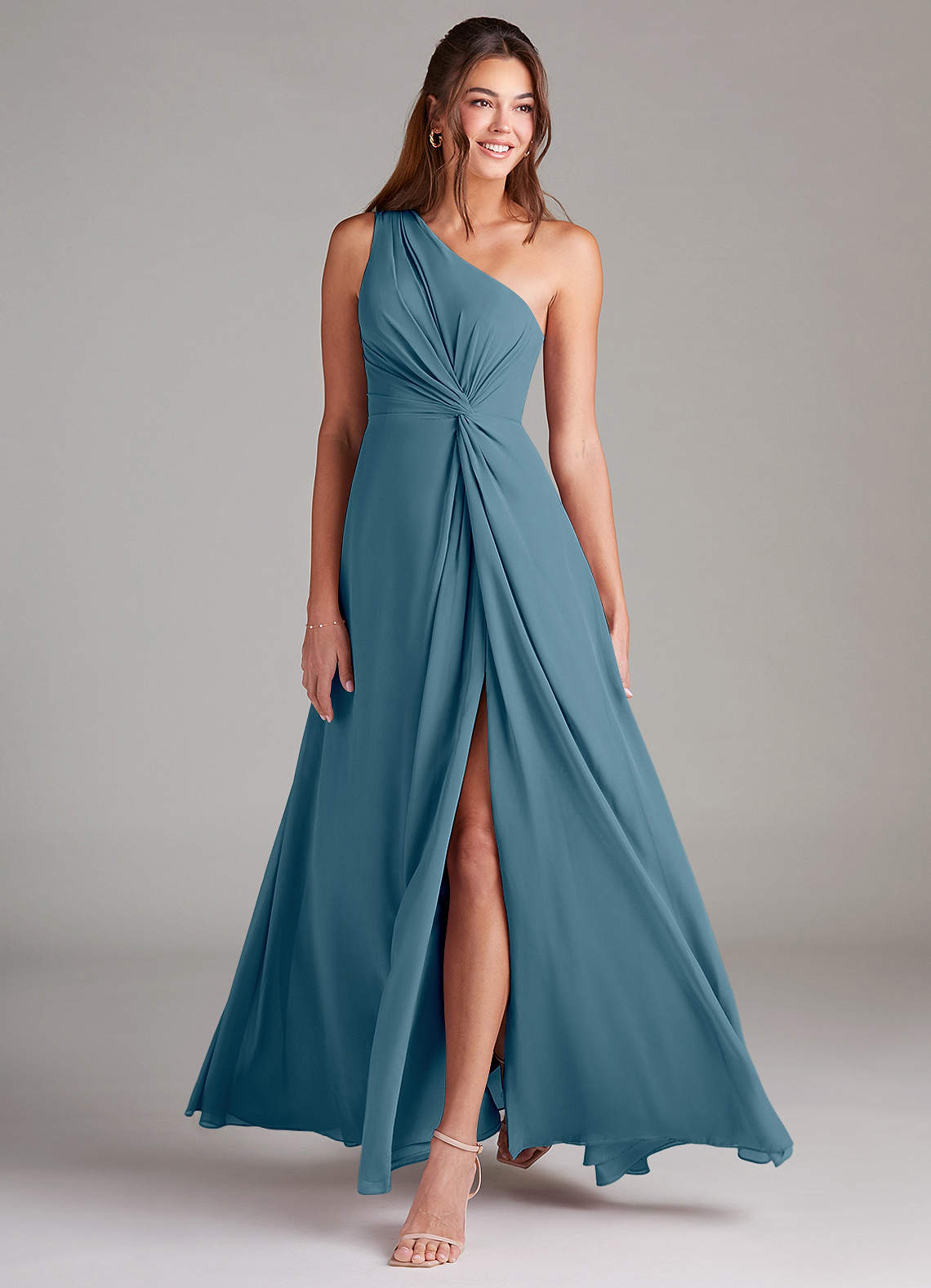Brooke A-Line One-Shoulder Chiffon Bridesmaid Dress in Bermuda