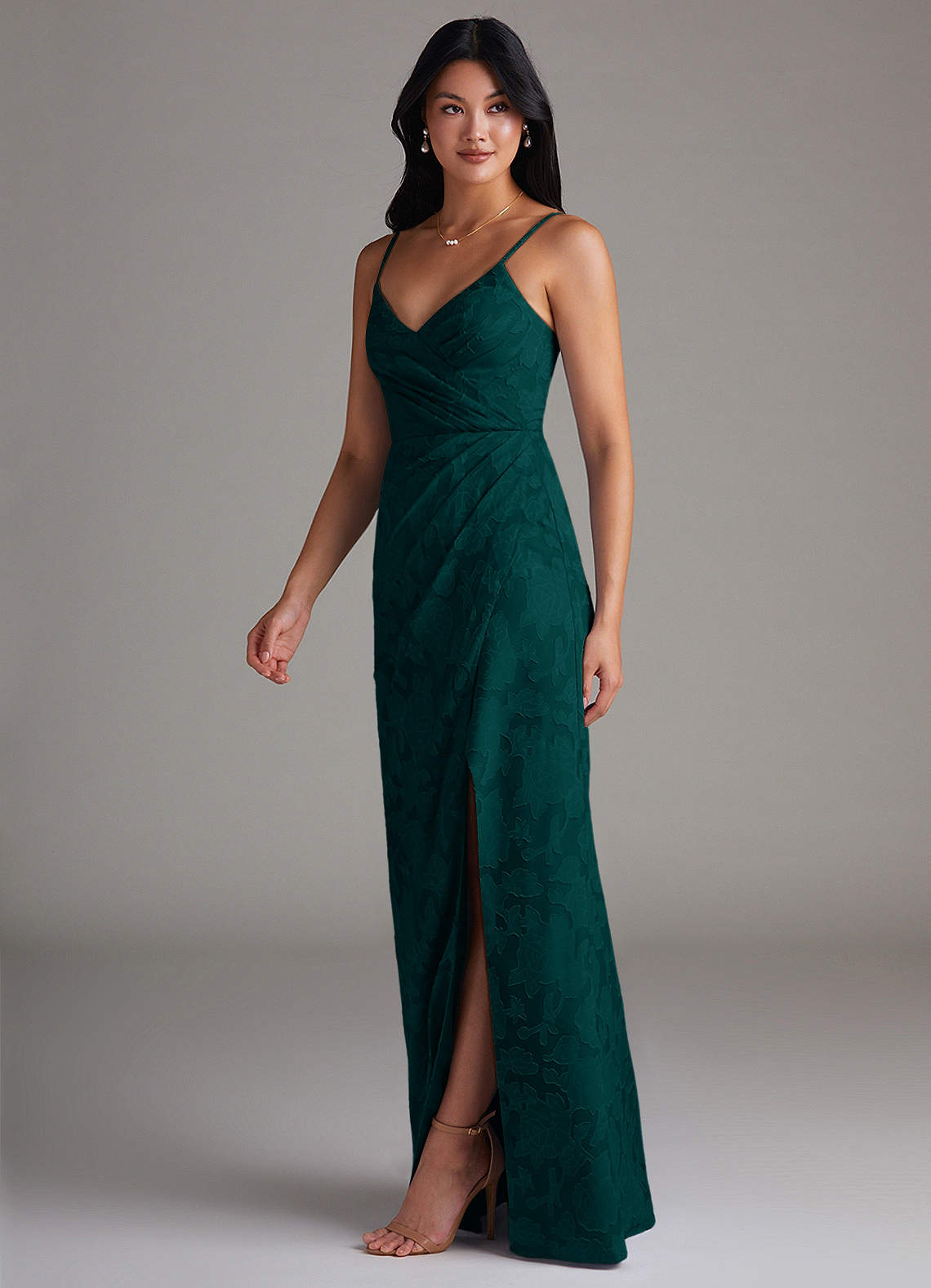 Maci Sheath V-Neck Floral Burnout Bridesmaid Dress in Pine