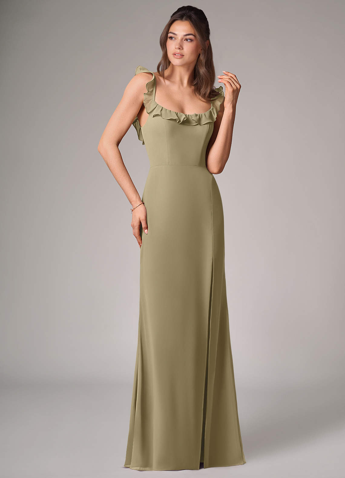 Callie Mermaid Scoop-Neck Chiffon Bridesmaid Dress in Moss Green