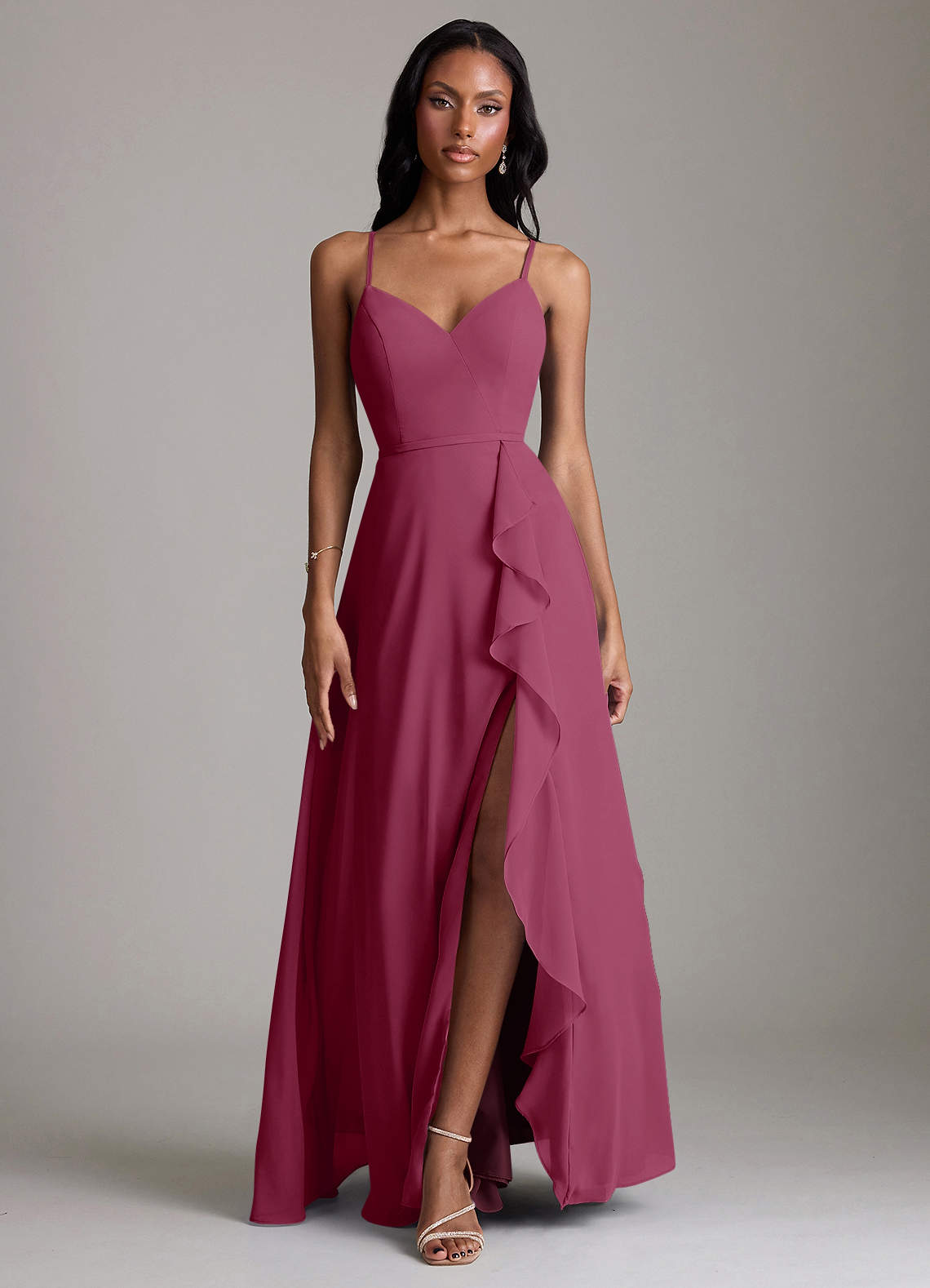 Naeem A-Line V-Neck Chiffon Bridesmaid Dress in Mulberry