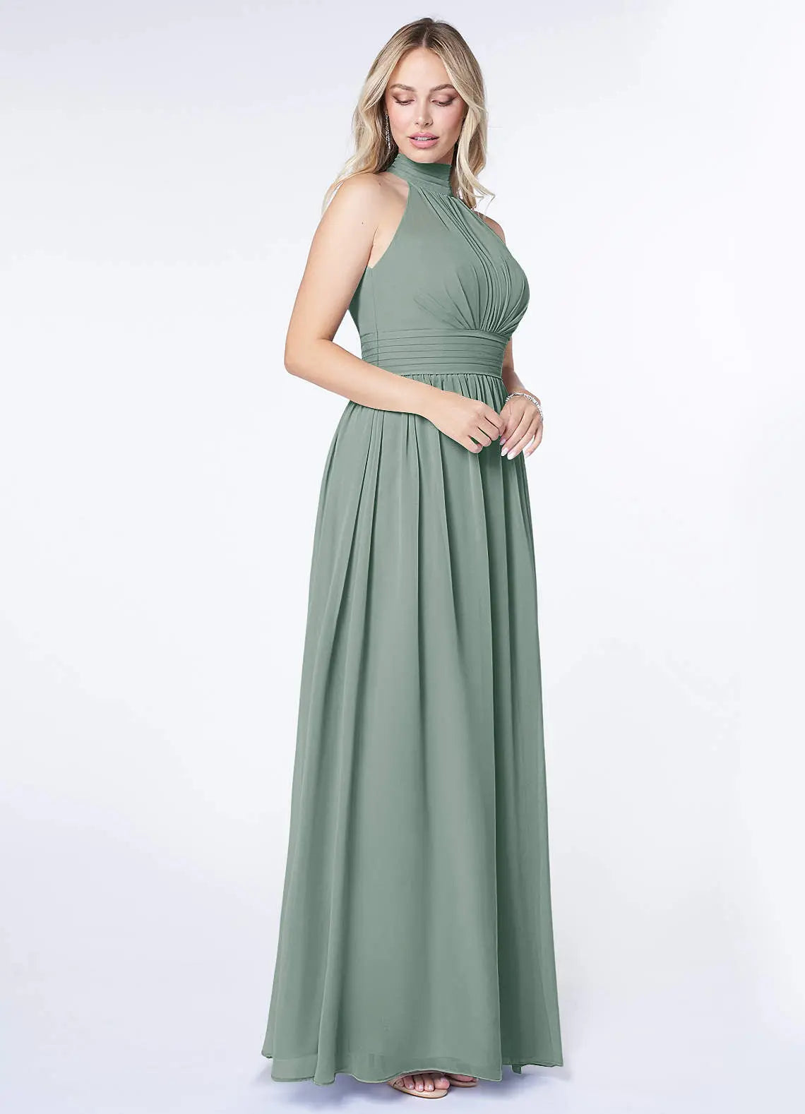 Iman A-Line Halter Chiffon Bridesmaid Dress in Silver Sage