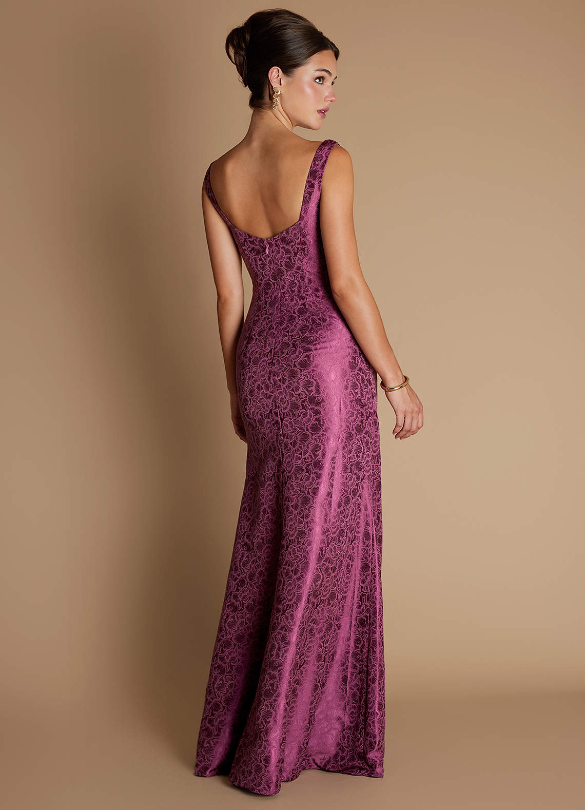 Kiana Mermaid Scoop-Neck Jacquard Wedding Guest Dress in Plum Purple