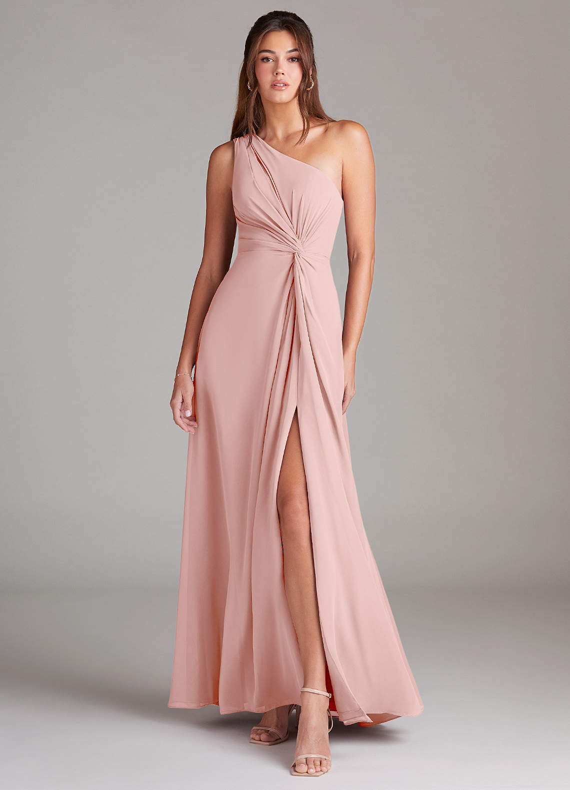 Brooke A-Line One-Shoulder Chiffon Bridesmaid Dress in Powder Pink