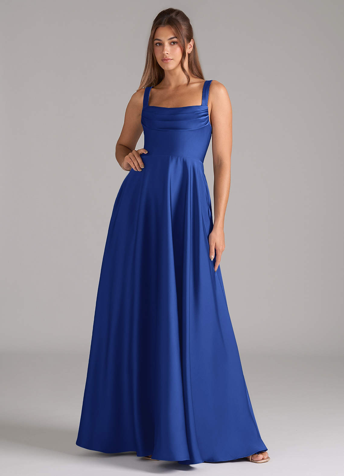 Shaude A-Line Square-Neck Stretch Satin Bridesmaid Dress in Royal Blue