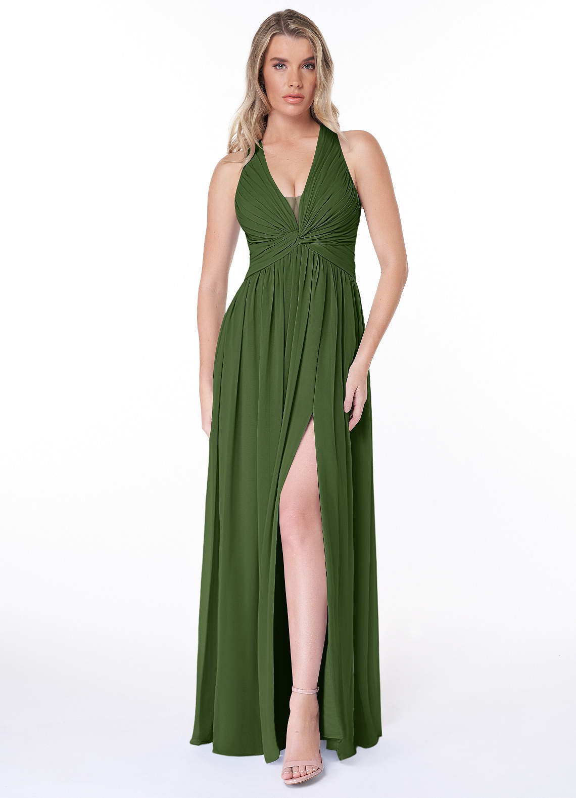 Jaclyn A-Line Halter Chiffon Bridesmaid Dress in Olive