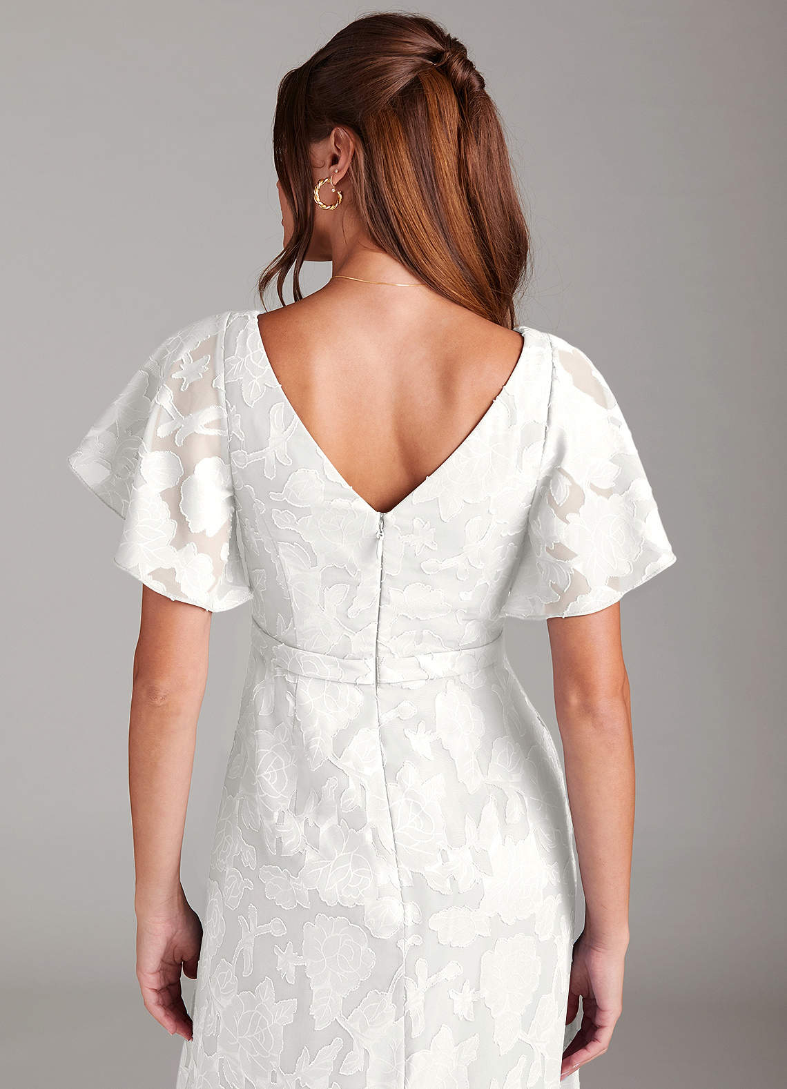Ambrosia A-Line V-Neck Floral Burnout Bridesmaid Dress in white