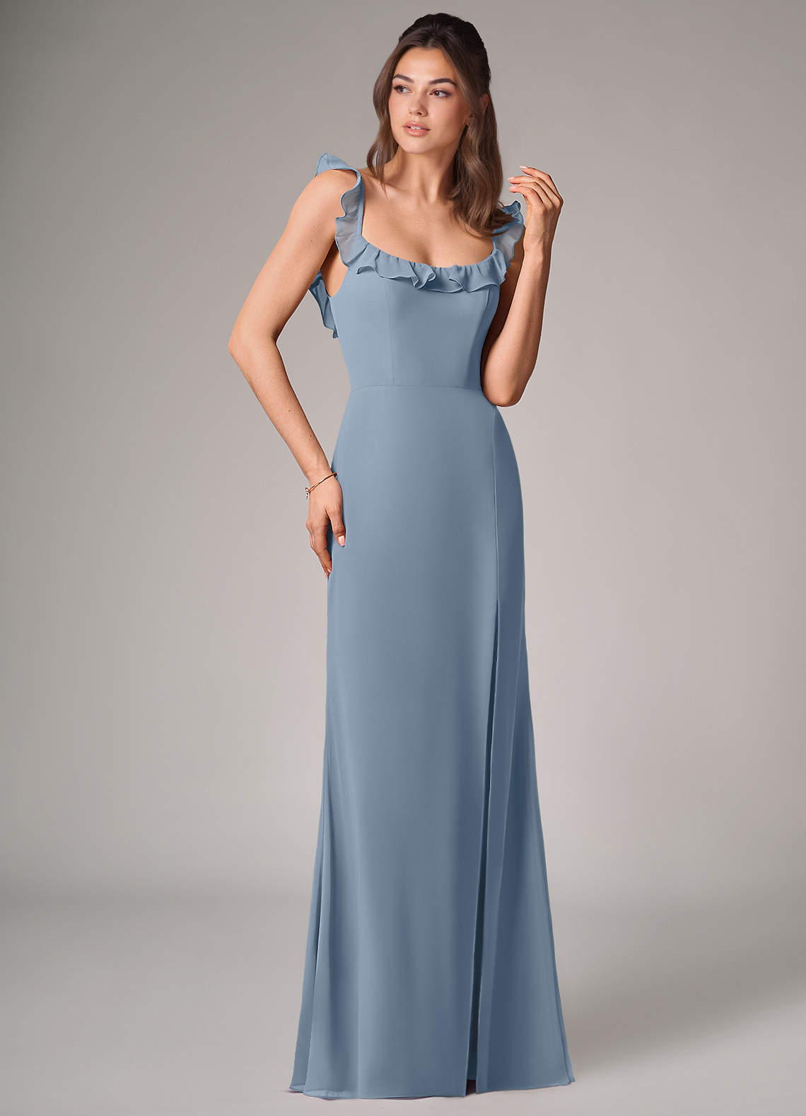 Callie Mermaid Scoop-Neck Chiffon Bridesmaid Dress in dusty blue