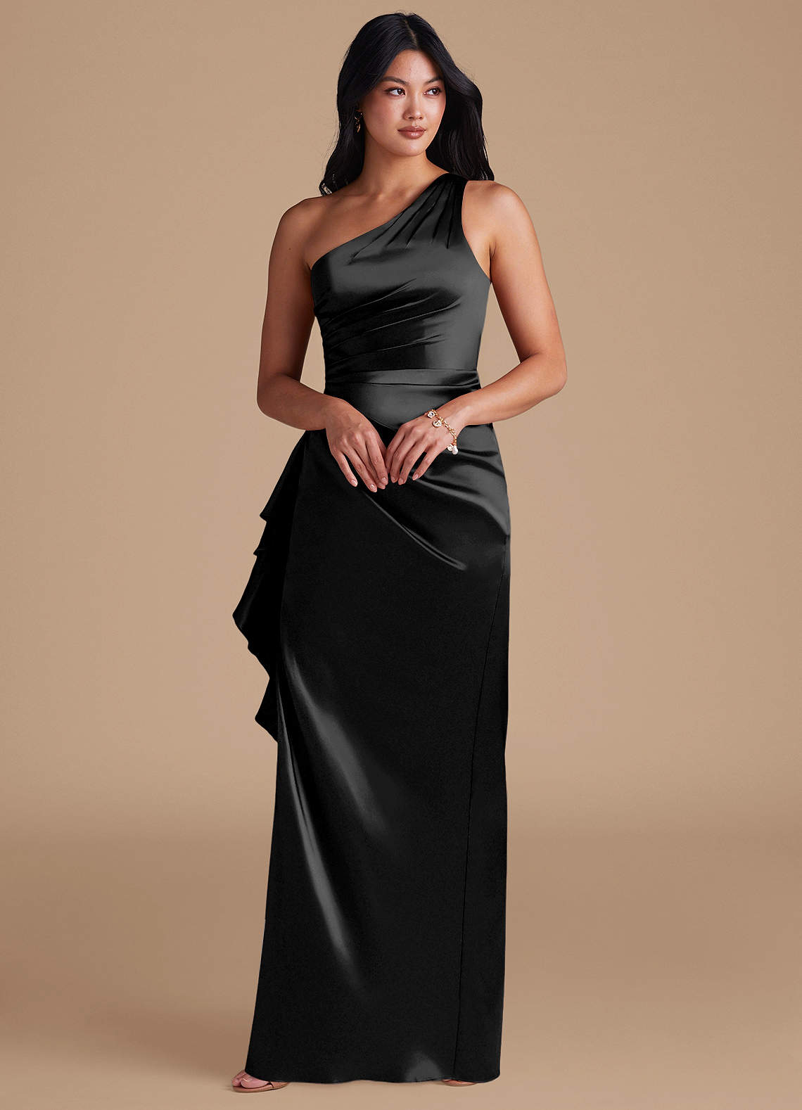 Latrice Sheath One-Shoulder Metallic Satin Bridesmaid Dress