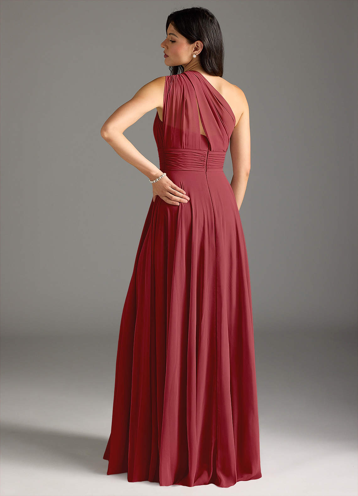 Charlize A-Line One-Shoulder Chiffon Bridesmaid Dress in Pomegranate