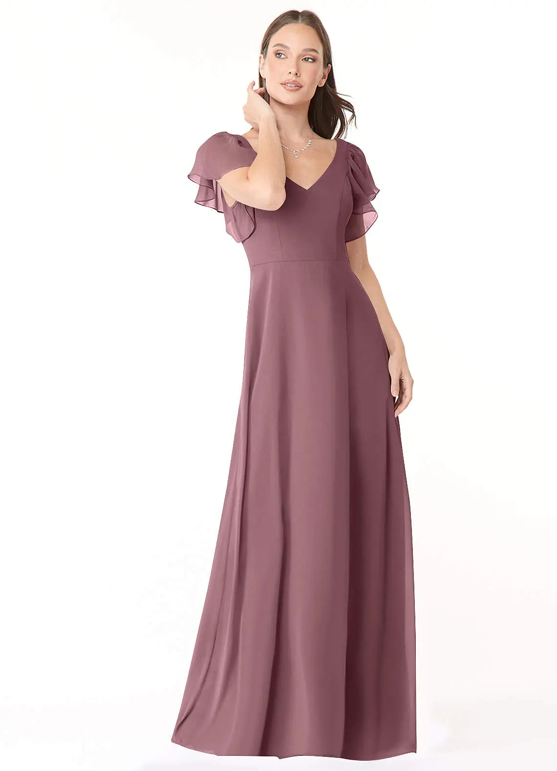 Syenna A-Line V-Neck Chiffon Bridesmaid Dress in Desert Rose