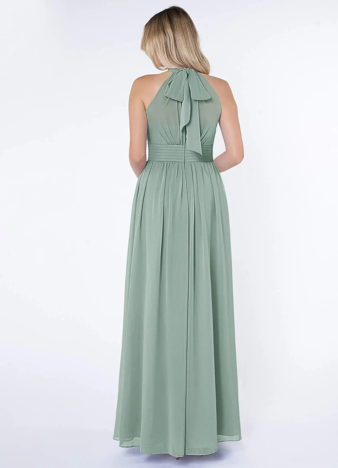 Iman A-Line Halter Chiffon Bridesmaid Dress in Agave