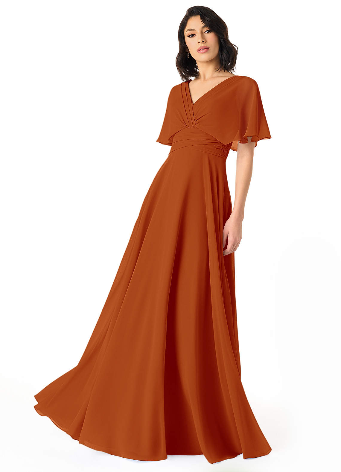 Pamela A-Line V-Neck Chiffon Bridesmaid Dress in Paprika
