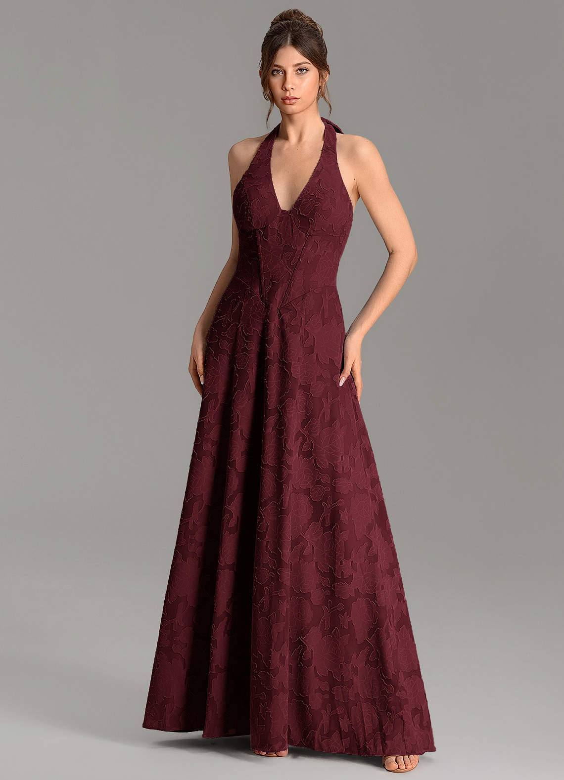 Nia A-Line V-Neck Floral Burnout Bridesmaid Dress