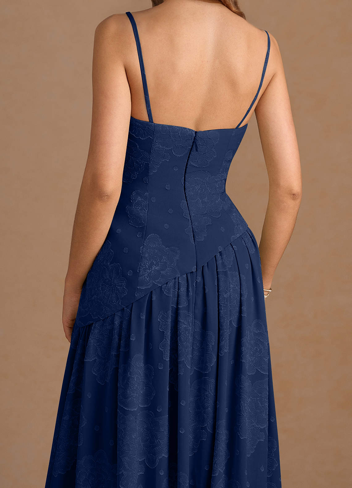Marcella A-Line Corset Chiffon Burnout Wedding Guest Dress in Navy