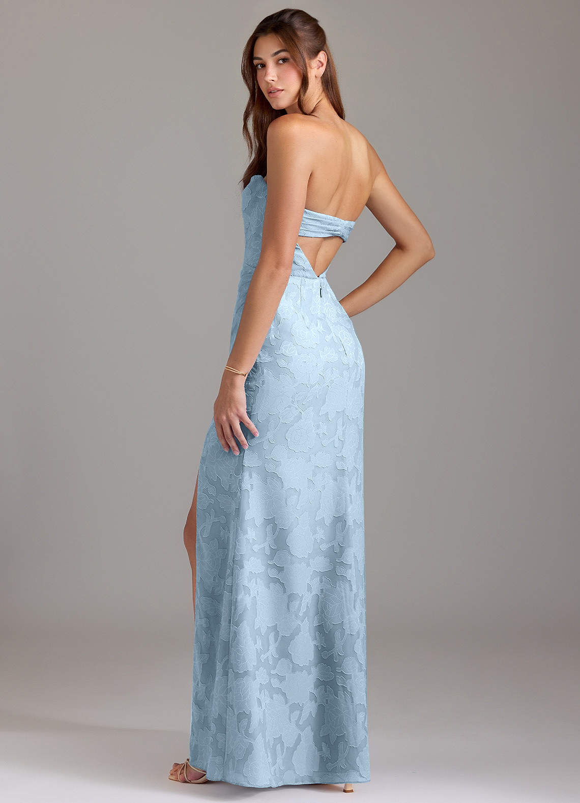 Leonis Sheath Strapless Floral Burnout Bridesmaid Dress in Sky Blue