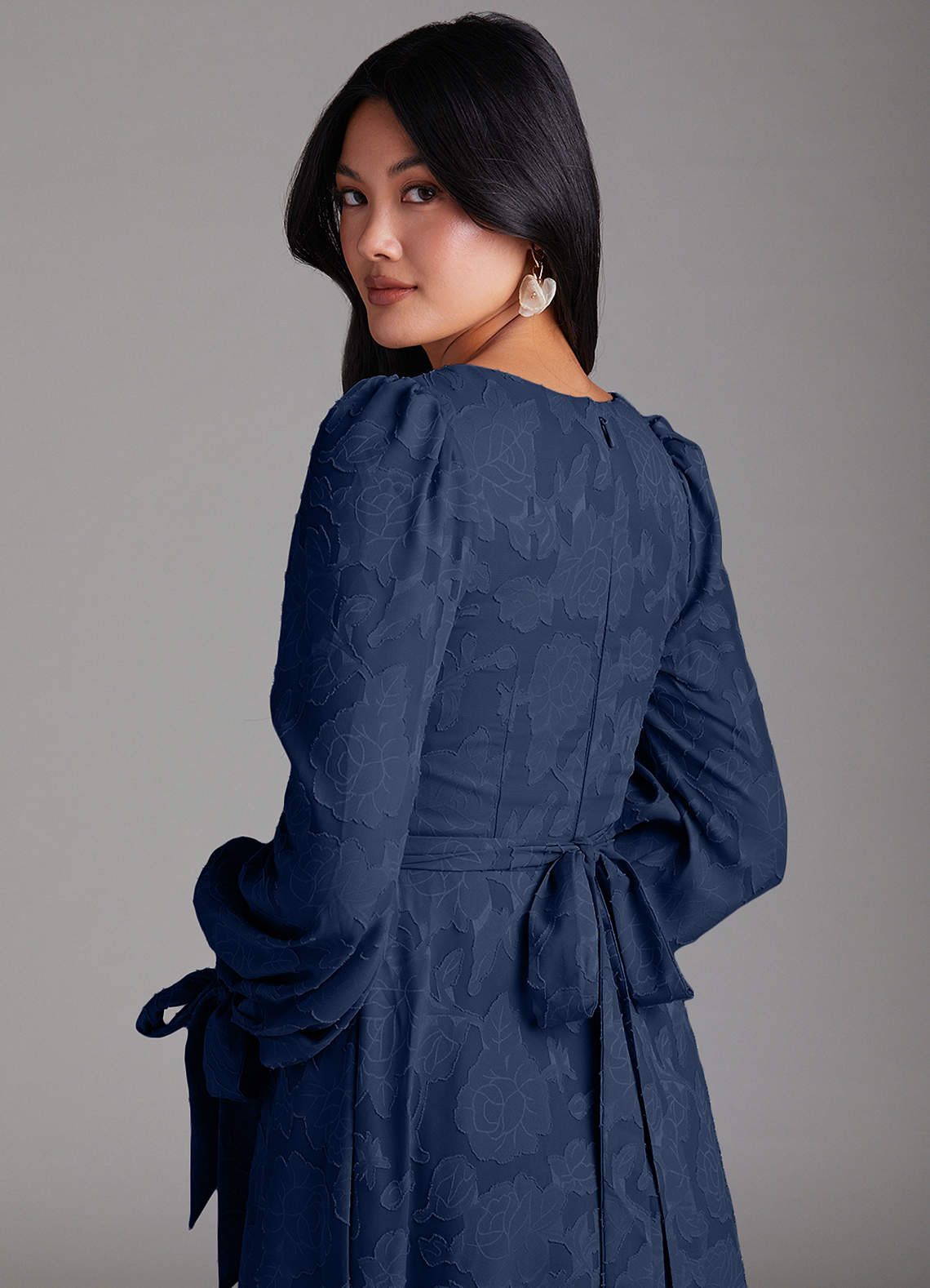 Leonia A-Line Square-Neck Stretch Satin Bridesmaid Dress in Dark Navy
