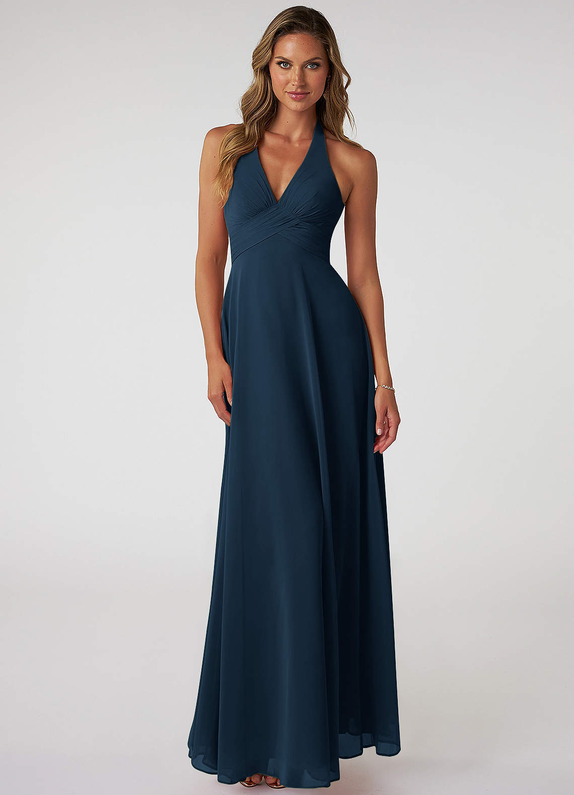 Tessie A-Line V-Neck Chiffon Bridesmaid Dress in Dark Navy