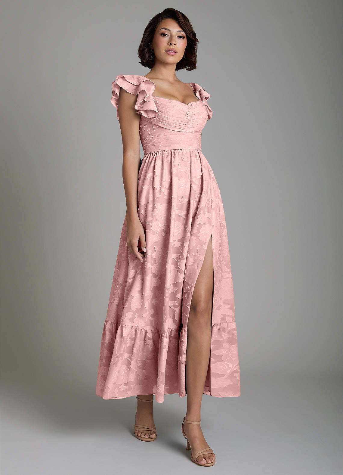 Anaya A-Line V-Neck Floral Burnout Bridesmaid Dress in Powder Pink
