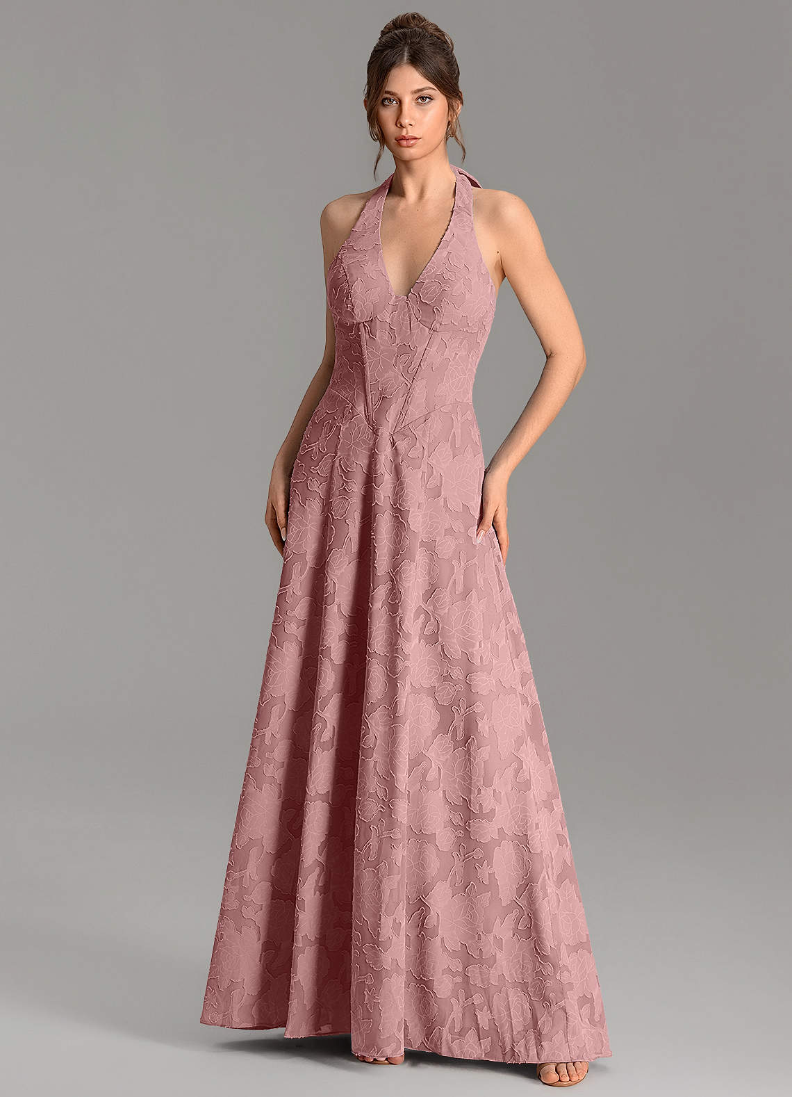 Nia A-Line V-Neck Floral Burnout Bridesmaid Dress in dusty rose