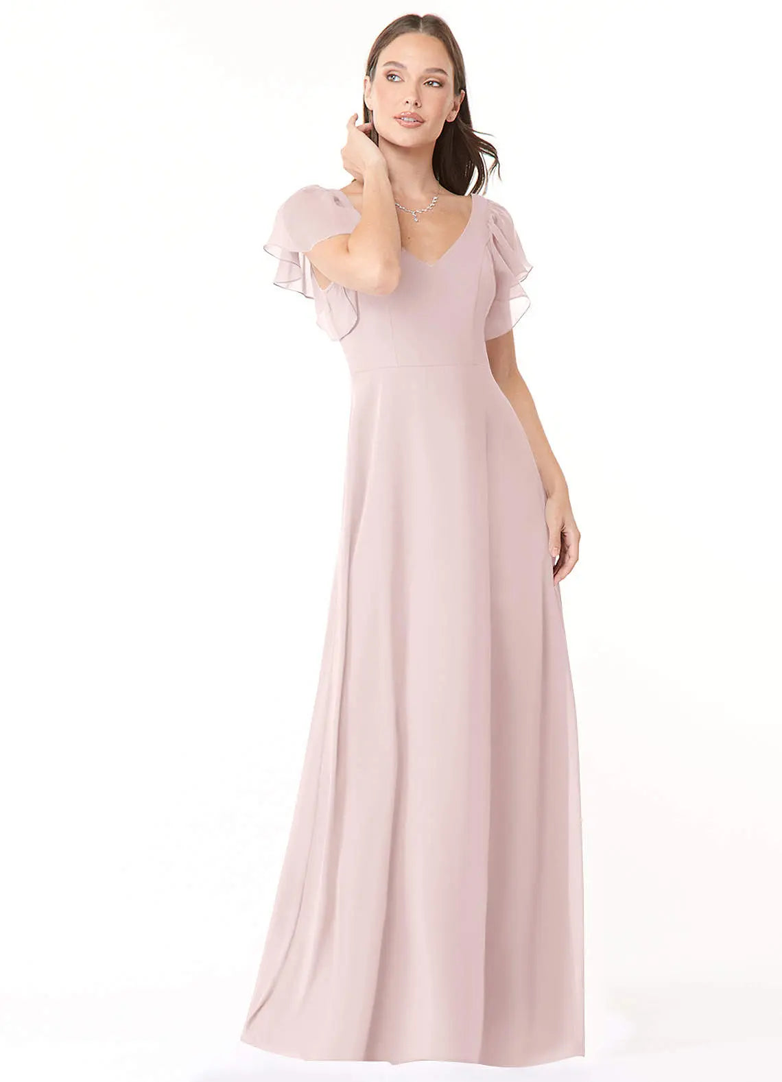 Syenna A-Line V-Neck Chiffon Bridesmaid Dress in Blushing Pink