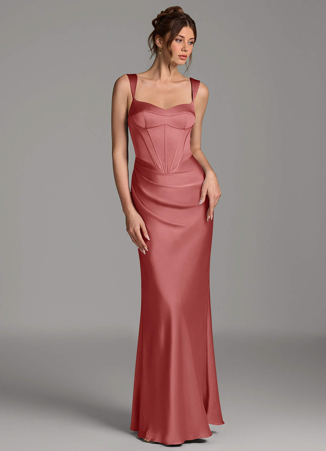 Mela Sheath Sweetheart Stretch Satin Bridesmaid Dress in Antique Rose