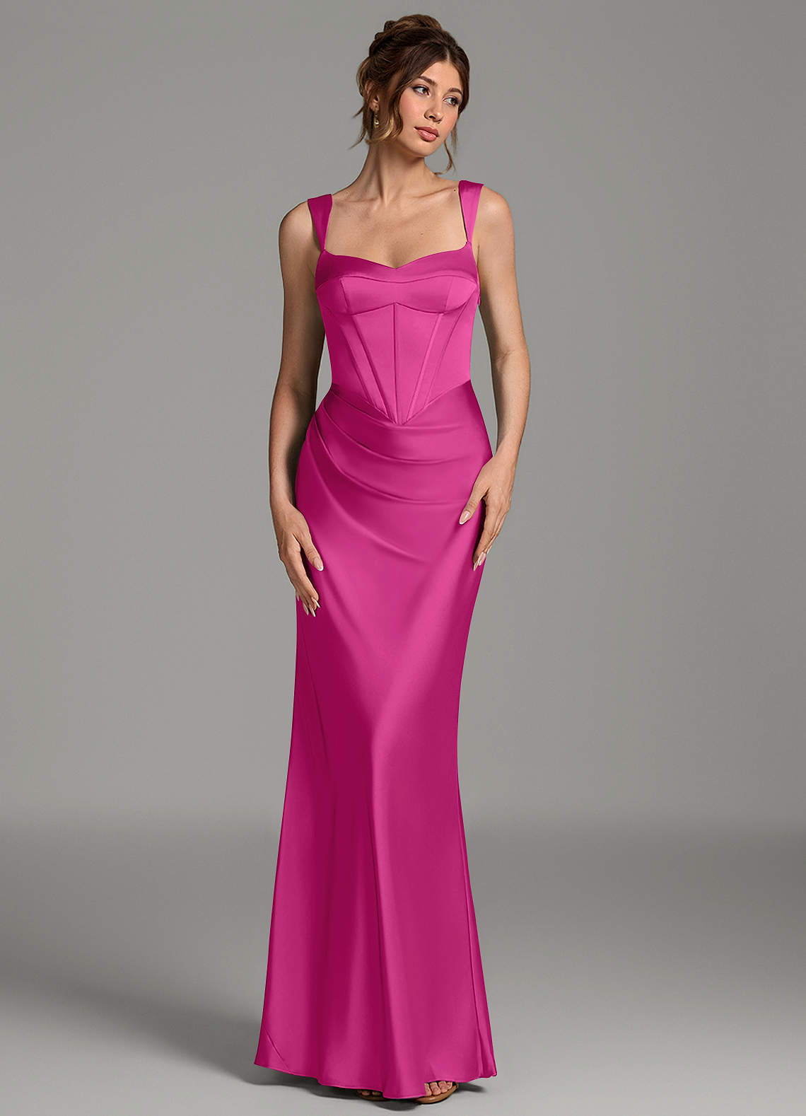 Mela Sheath Sweetheart Stretch Satin Bridesmaid Dress in Fuchsia