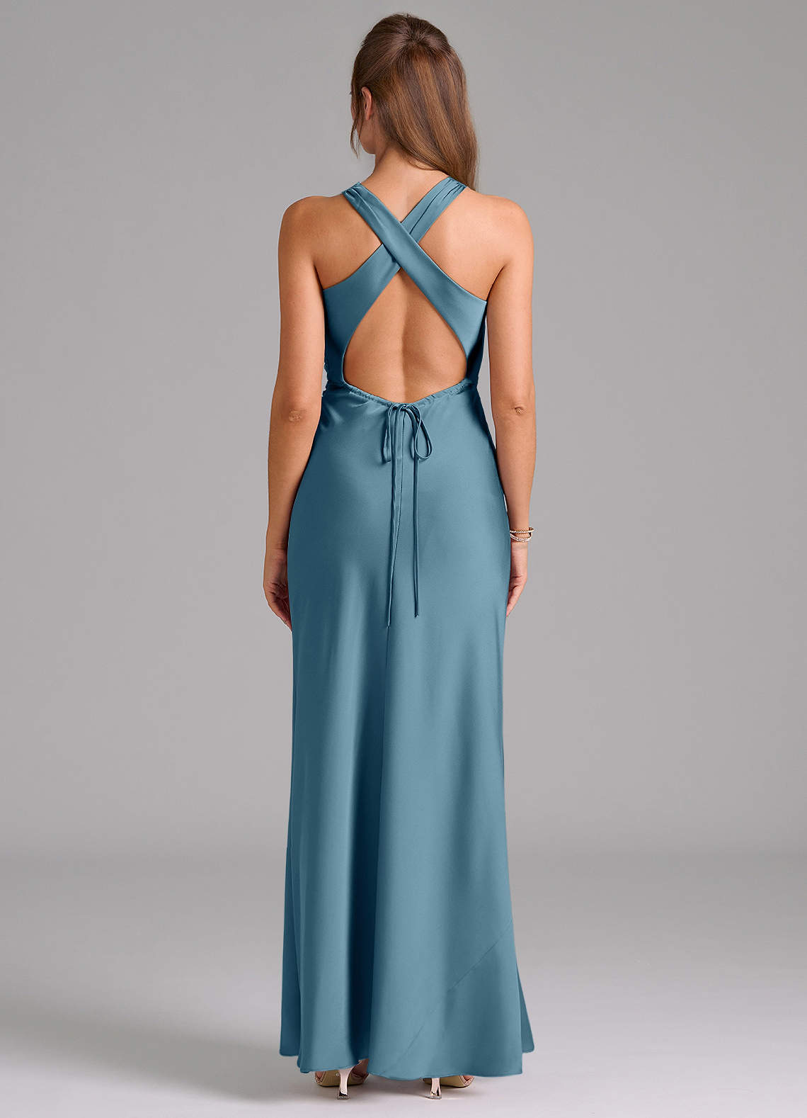 Evadne Sheath Scoop-Neck Stretch Satin Bridesmaid Dress in Bermuda