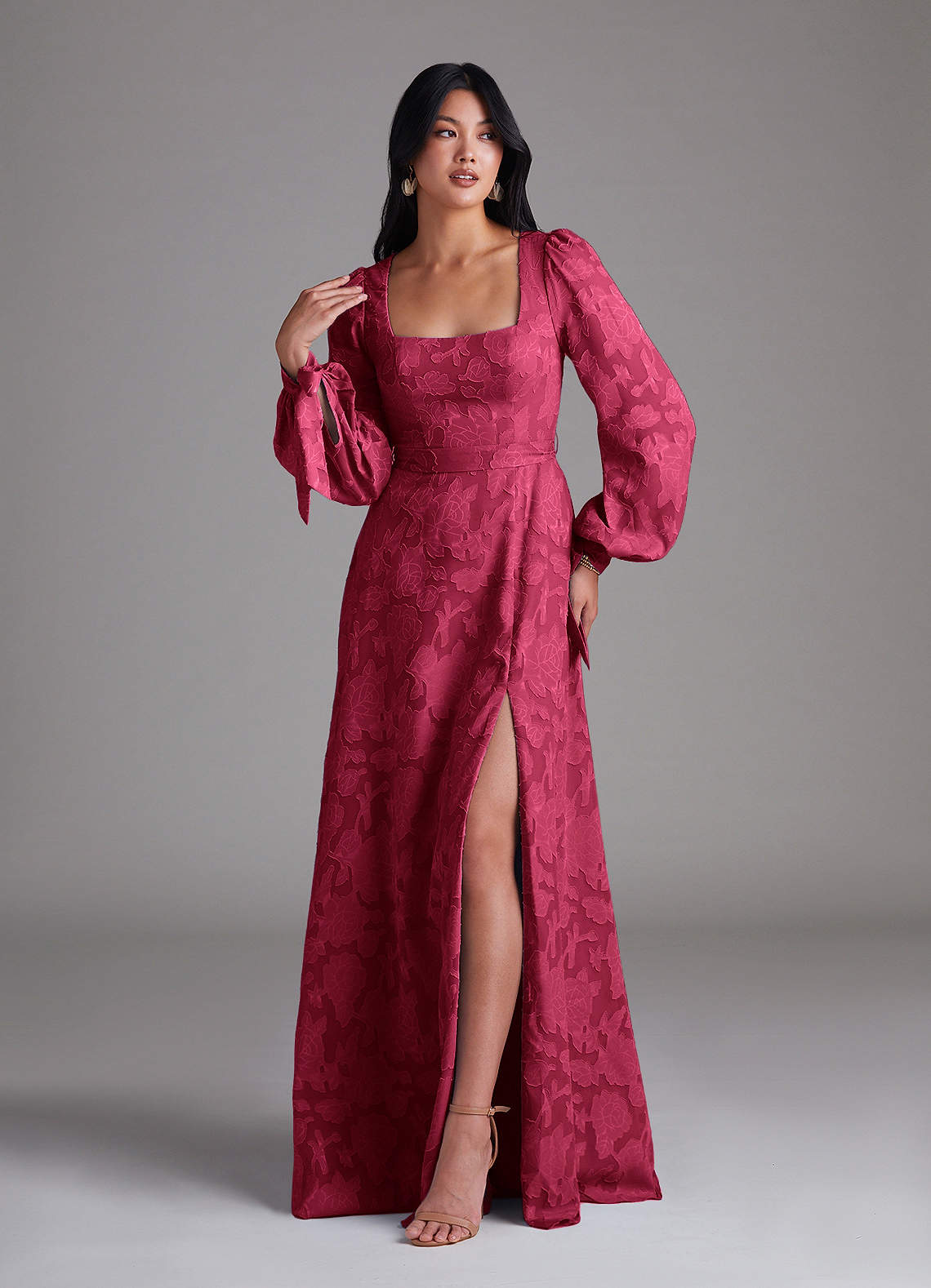 Leonia A-Line Square-Neck Stretch Satin Bridesmaid Dress in Burgundy
