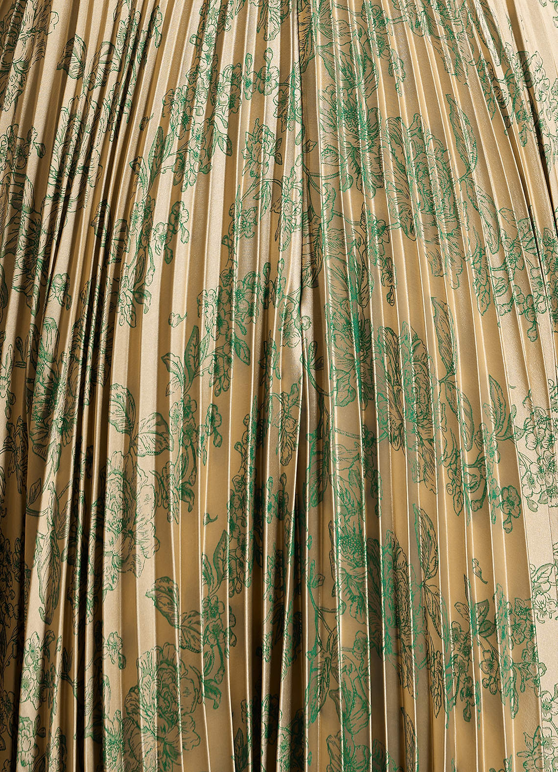 Vesper Pleated Knot-Neck Jacquard Wedding Guest Dress in Green Brown