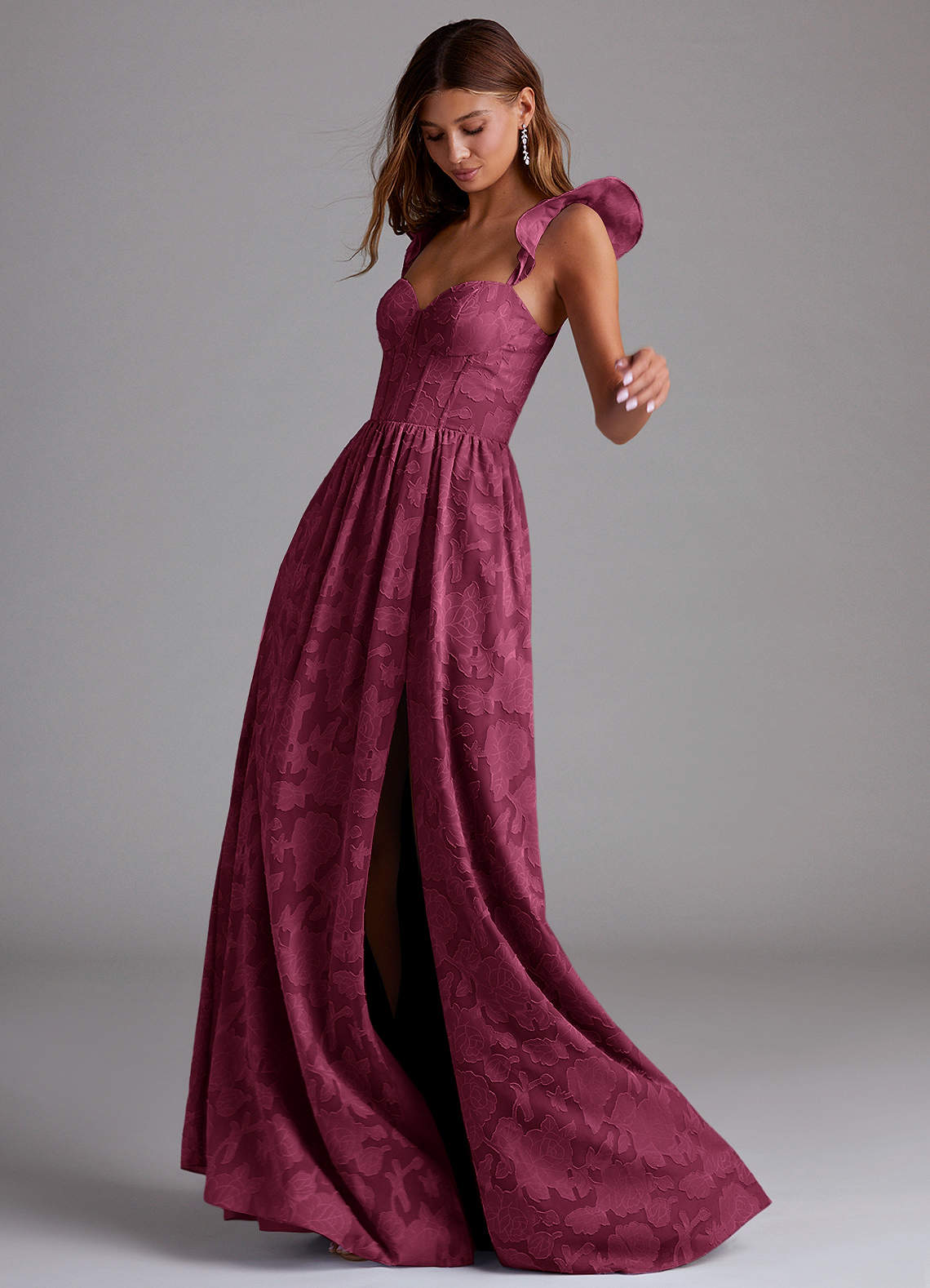 Denisse A-Line Sweetheart Floral Burnout Bridesmaid Dress in Mulberry