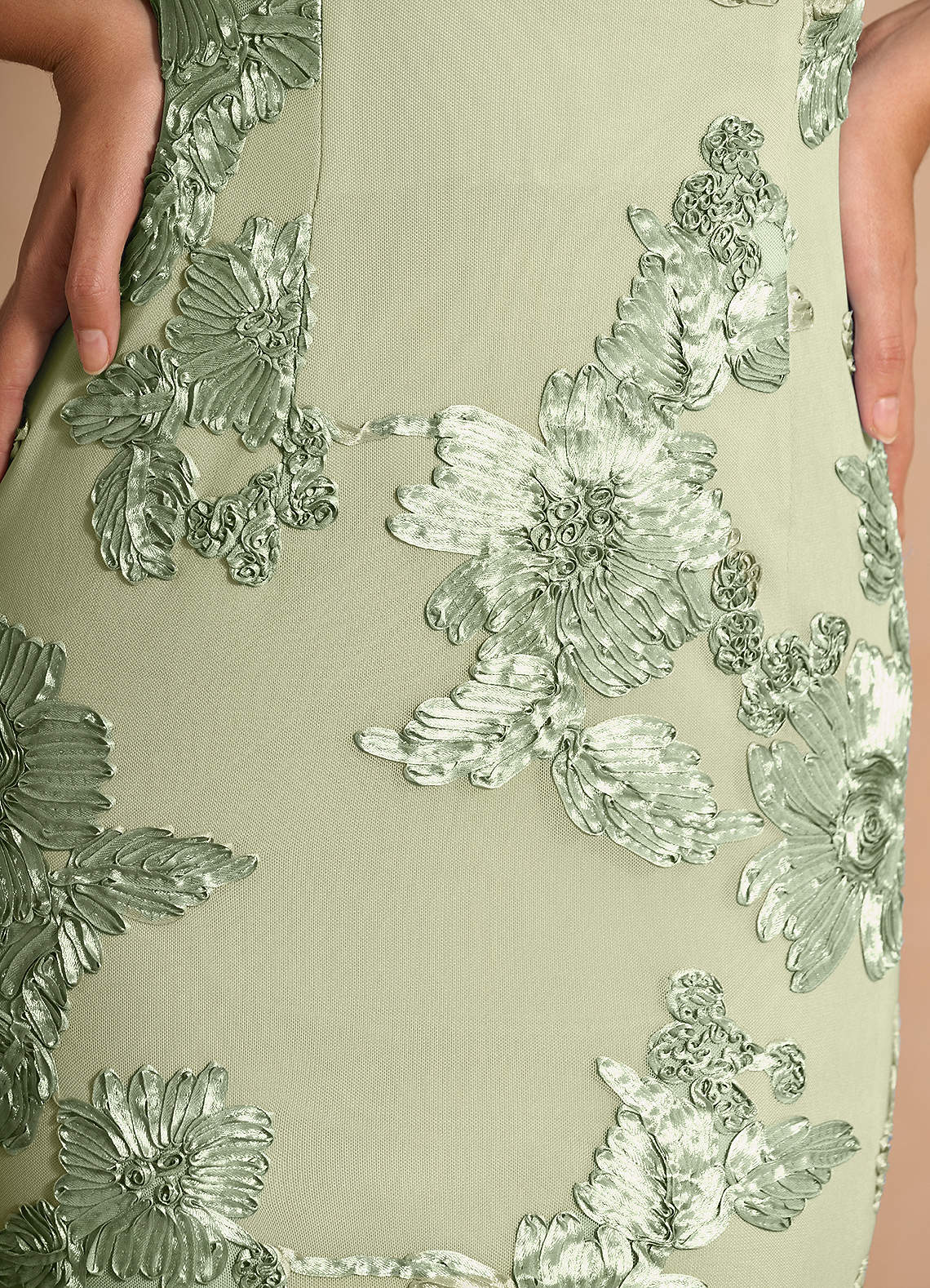 Ivellea Mermaid V-Neck Mesh Evening Dress in Light Green