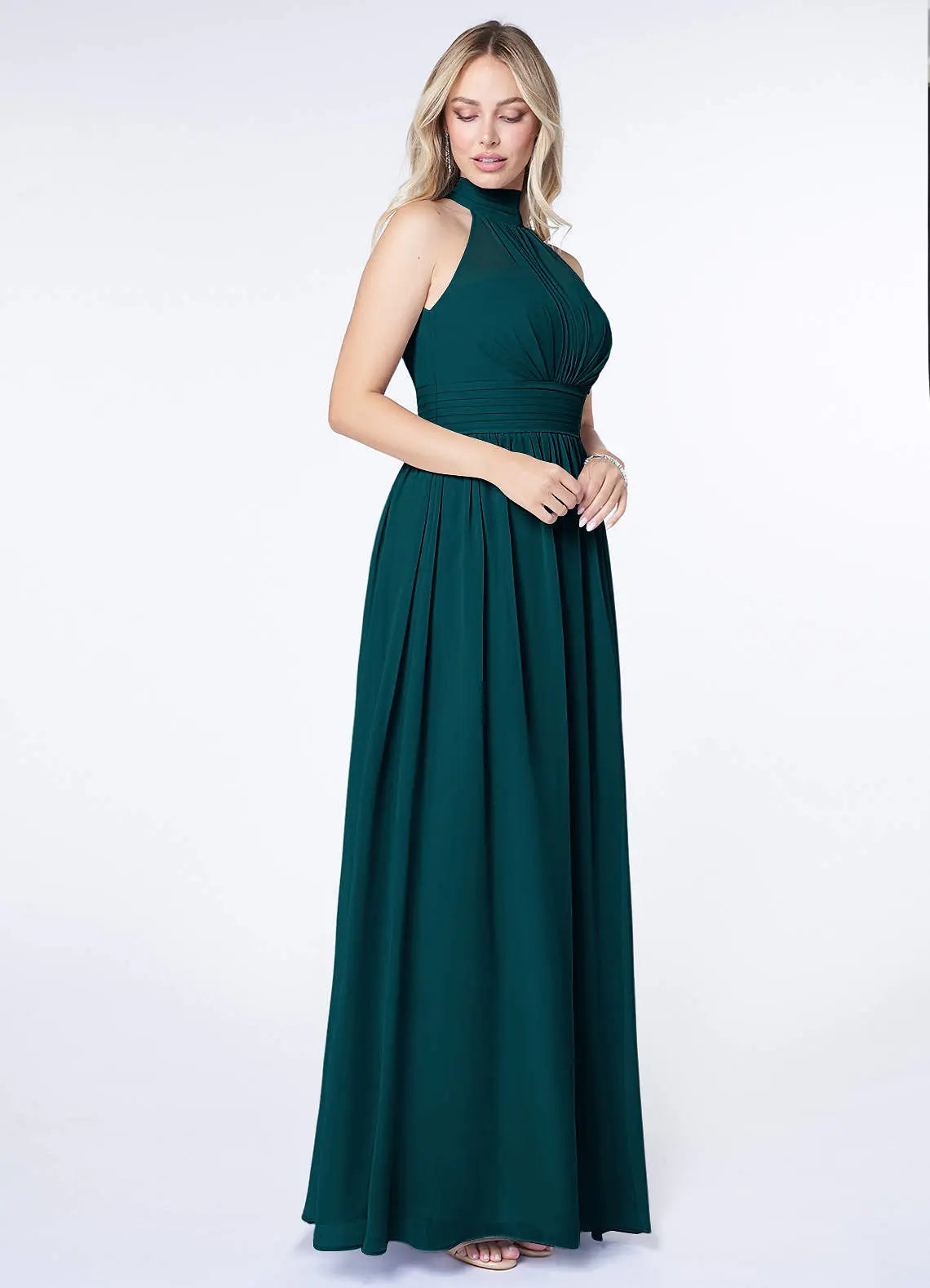 Iman A-Line Halter Chiffon Bridesmaid Dress in Emerald
