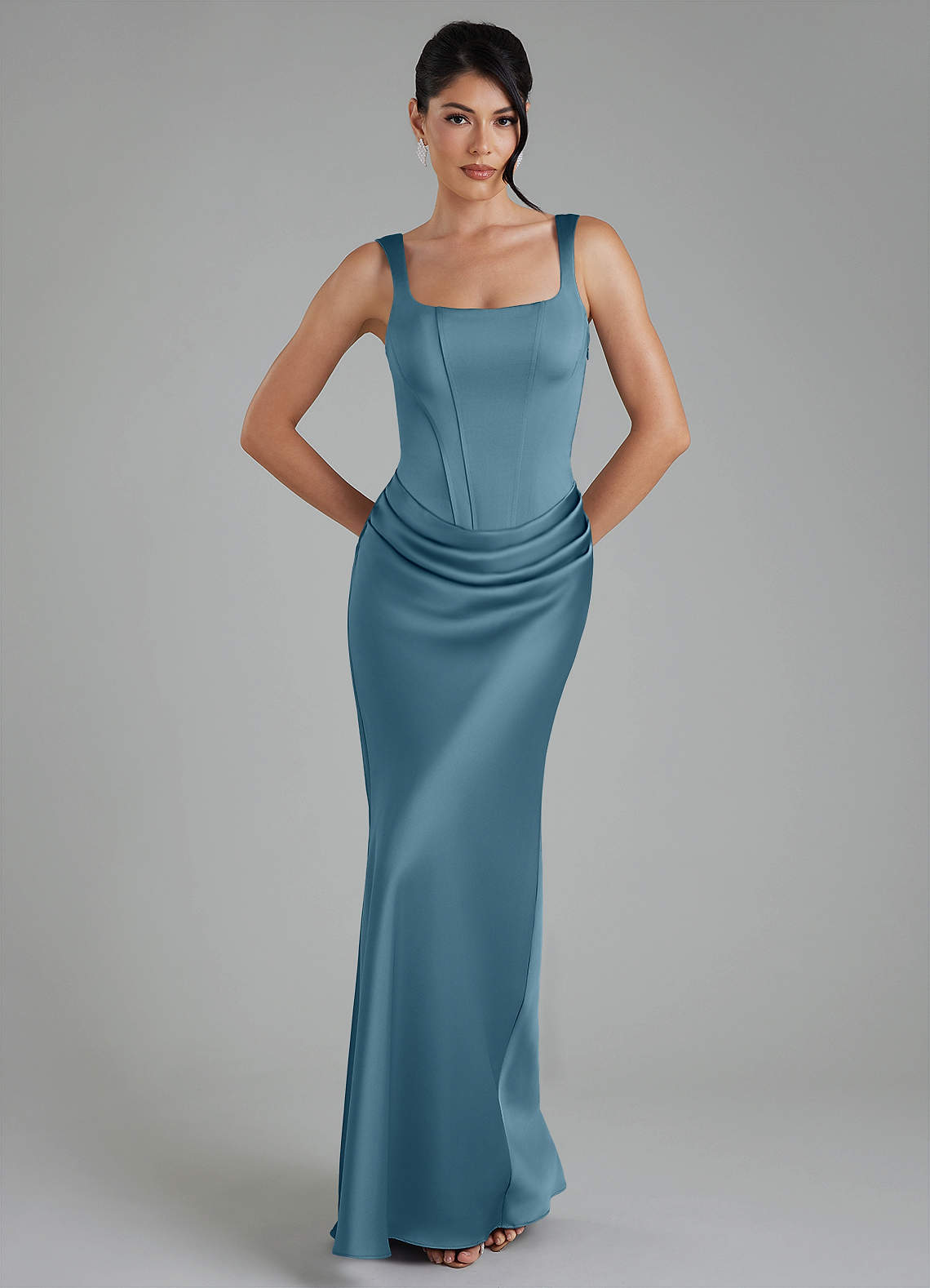 Etta Mermaid Square-Neck Stretch Satin Bridesmaid Dress in Bermuda