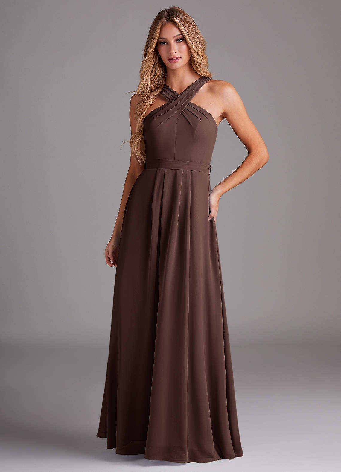 Dixie A-Line Halter Chiffon Bridesmaid Dress in Ganache