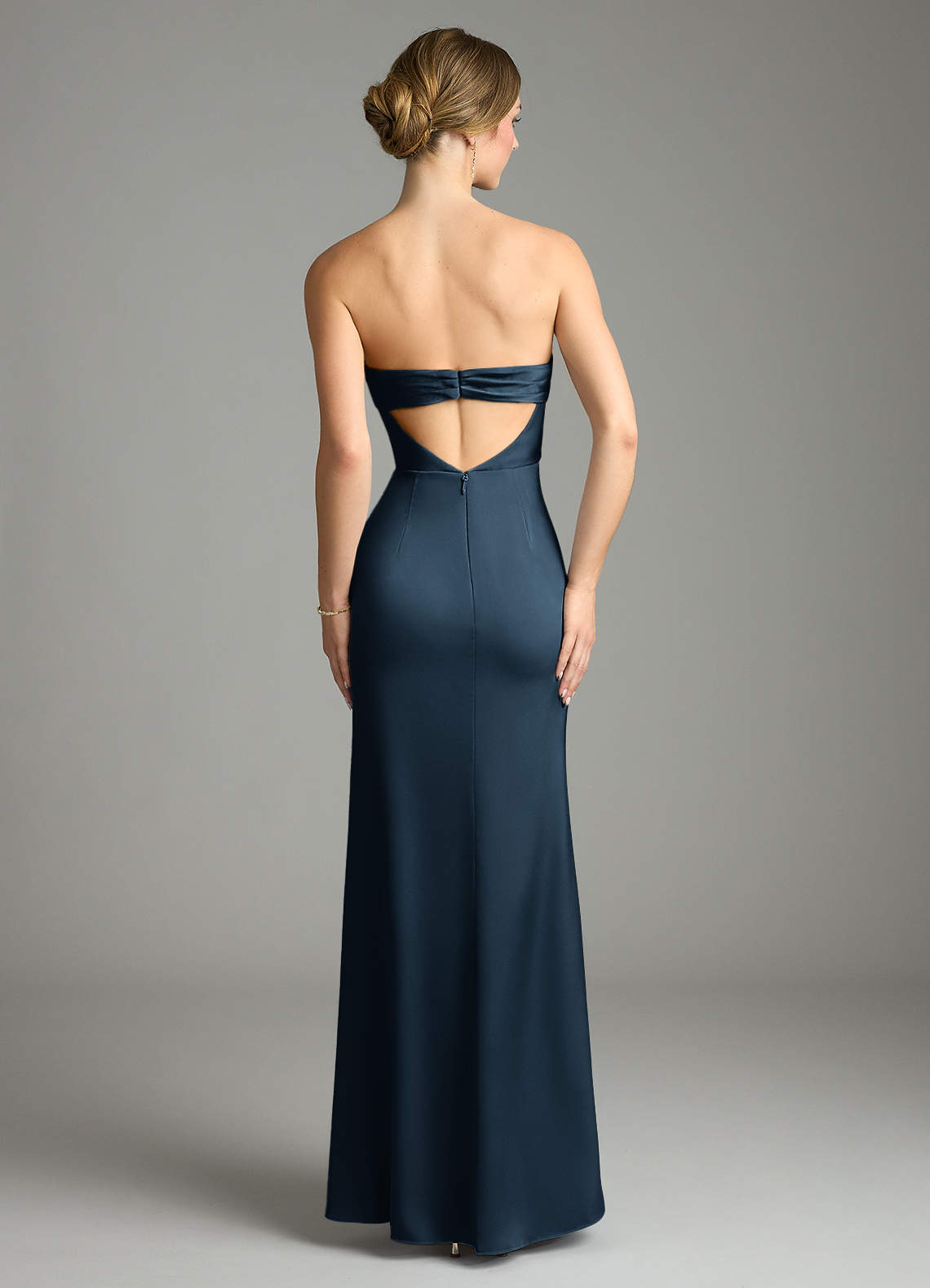 Leonis Mermaid Cowl-Neck Stretch Satin Bridesmaid Dress in Dark Navy