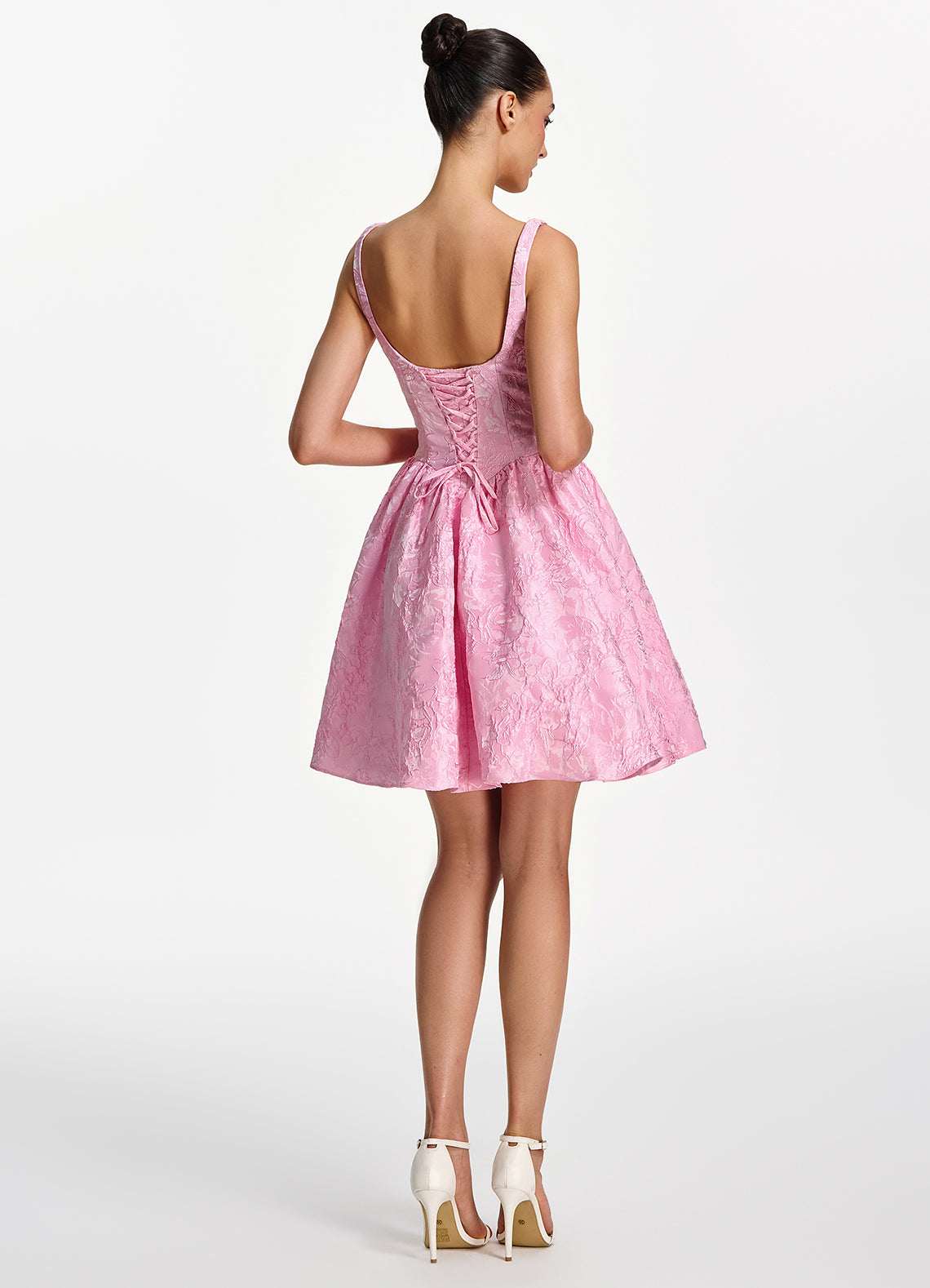 Lionelle Skater Mini Square-Neck Jacquard Prom Dress in Pink - photo 6