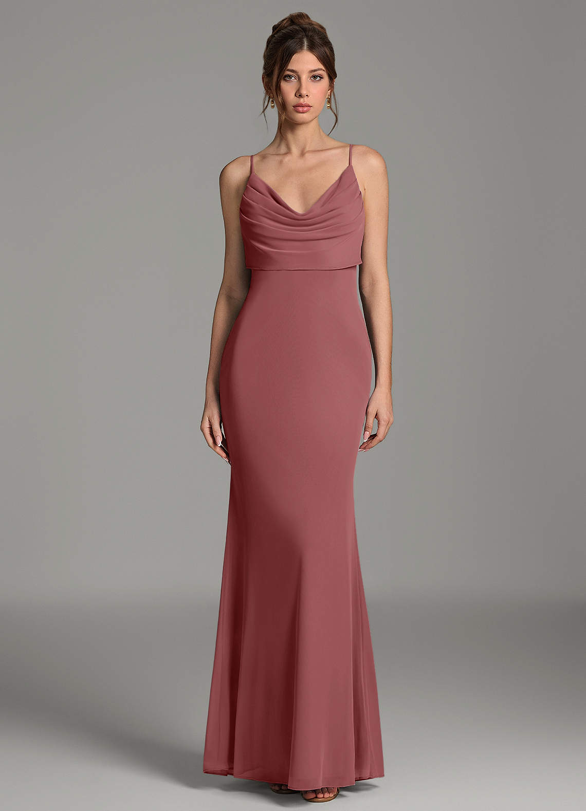 Zari Mermaid Cowl-Neck Mesh Bridesmaid Dress in Amethyst