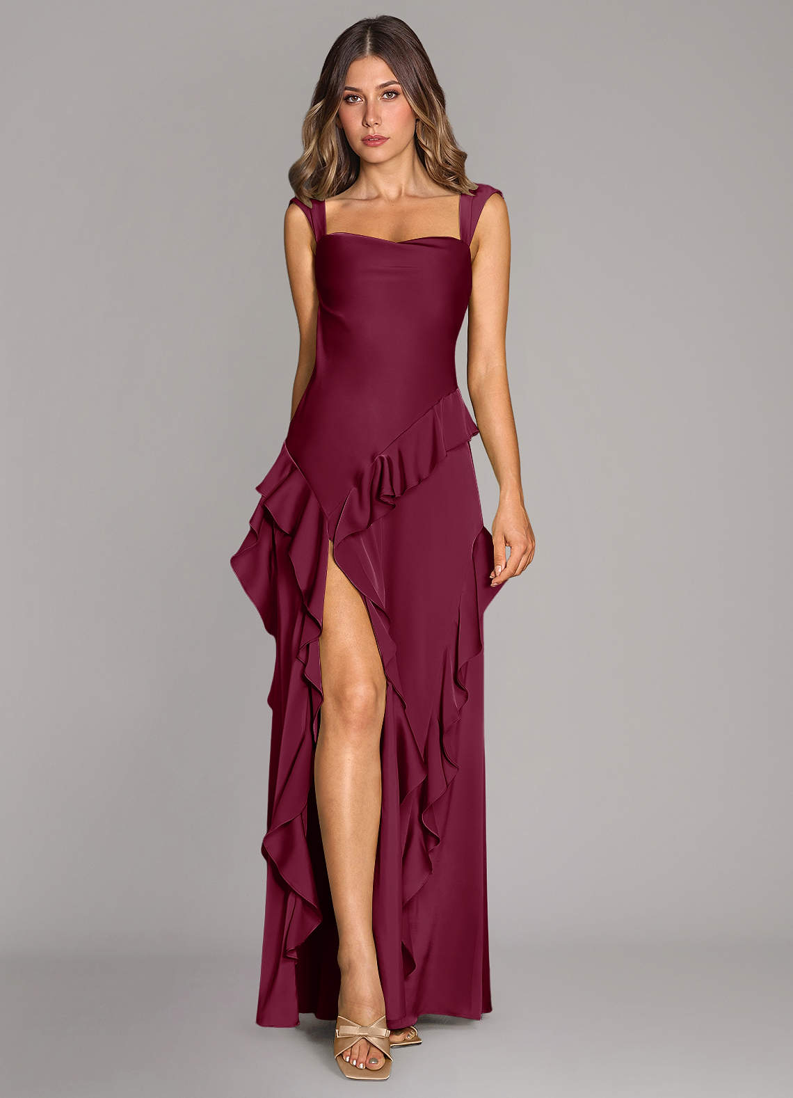 Sloane A-Line Sweetheart Stretch Satin Bridesmaid Dress in Mulberry