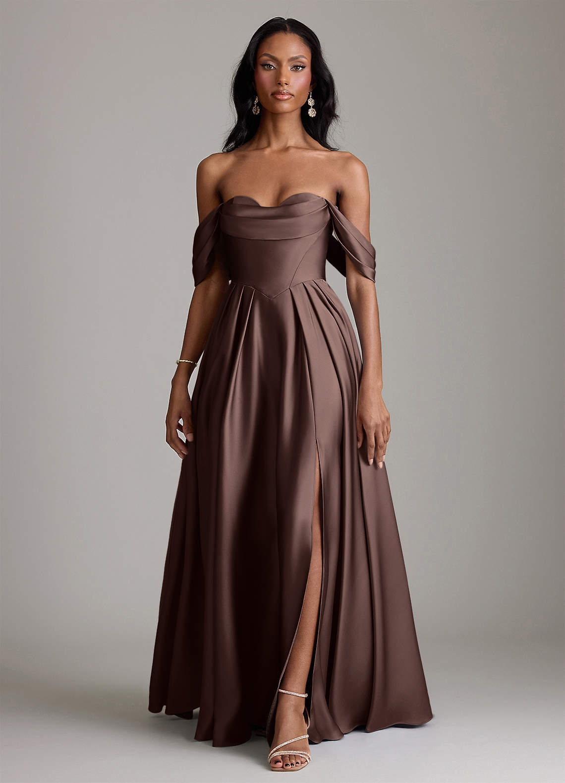 Loisa A-Line Off-the-Shoulder Stretch Satin Bridesmaid Dress