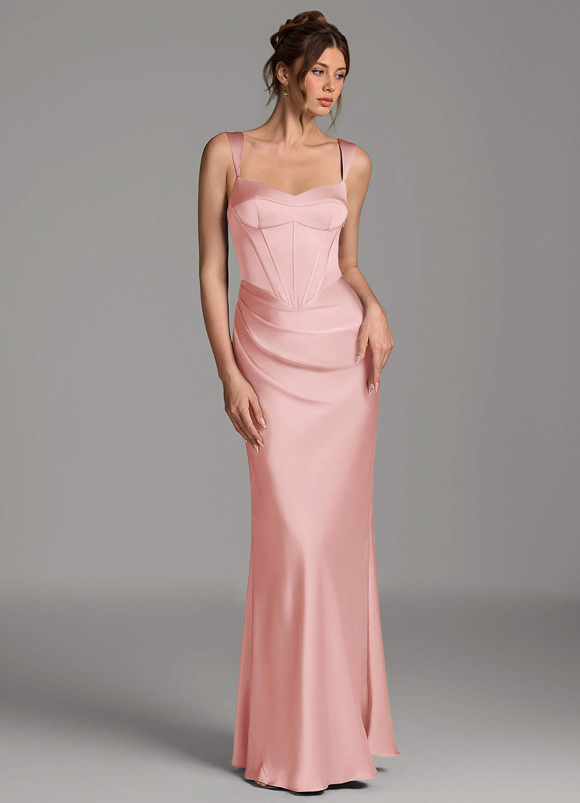 Mela Sheath Sweetheart Stretch Satin Bridesmaid Dress in Powder Pink