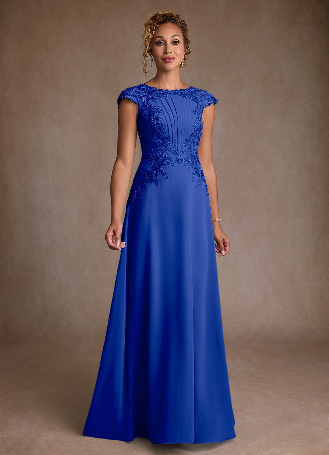Christi A-Line Scoop-Neck Chiffon and Lace Mother of the Bride Dress in Royal Blue