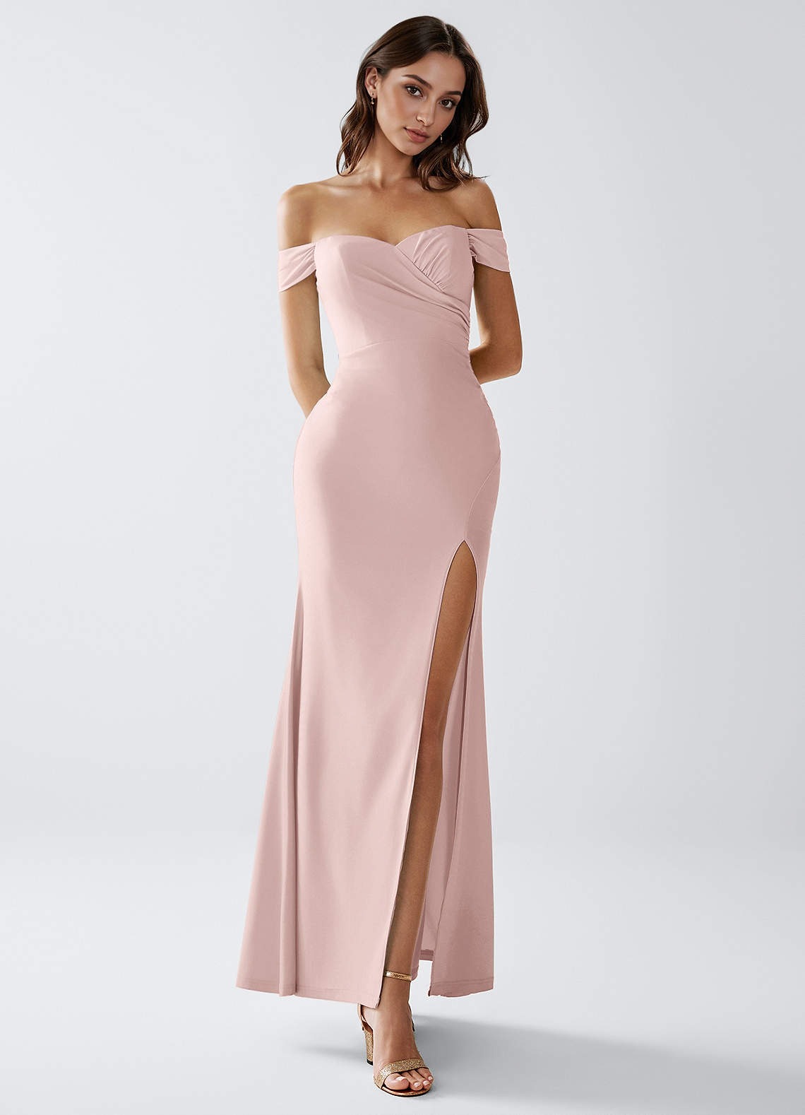 Crala Sheath Corset Stretch Knit Evening Dress in Dark Champagne