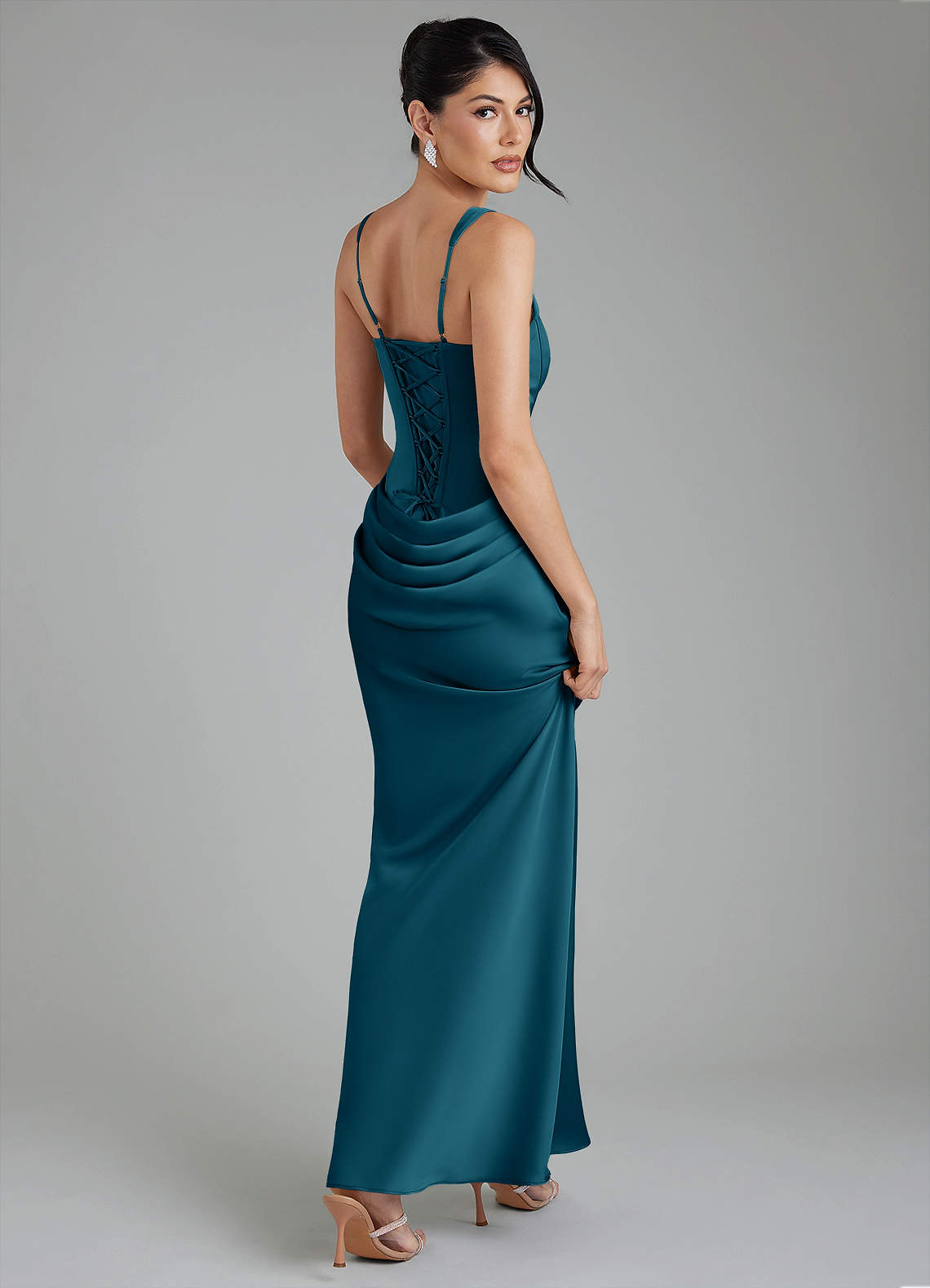 Etta Mermaid Square-Neck Stretch Satin Bridesmaid Dress in Ink Blue